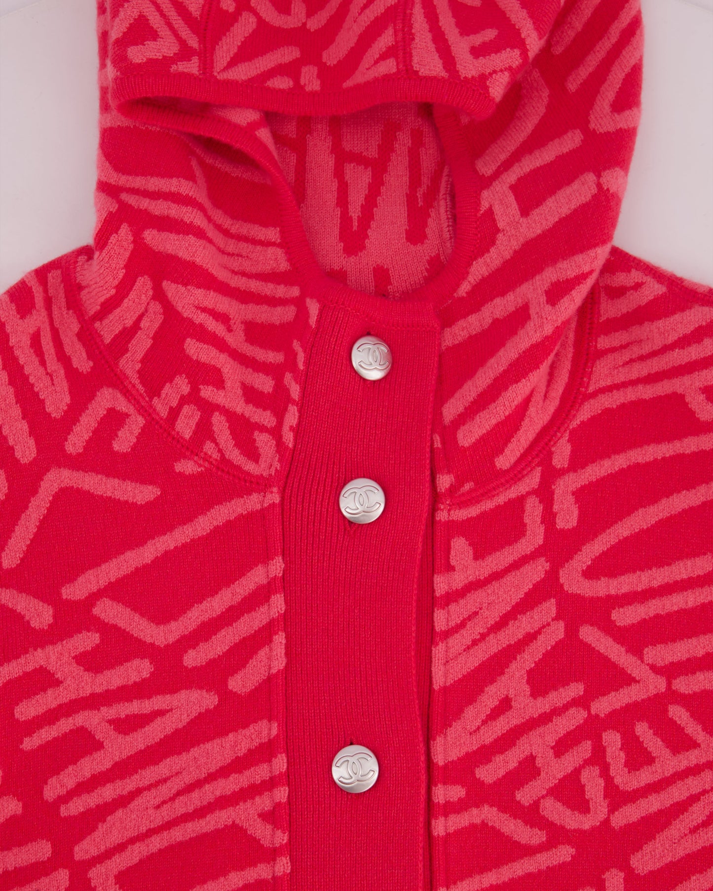 Chanel 21N Hot Pink Cashmere Button Down Long Sleeve Jumper with Hood and Logo Details Size FR 40 (UK 12) £3,425