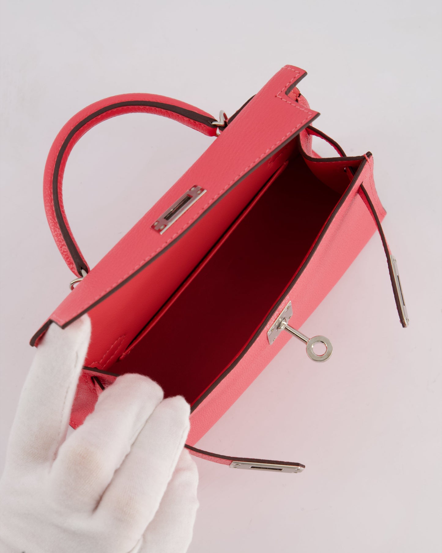 *HOT* Herm�s Mini Kelly II 20 Bag in Rose Lipstick Chevre Mysore Leather with Palladium Hardware