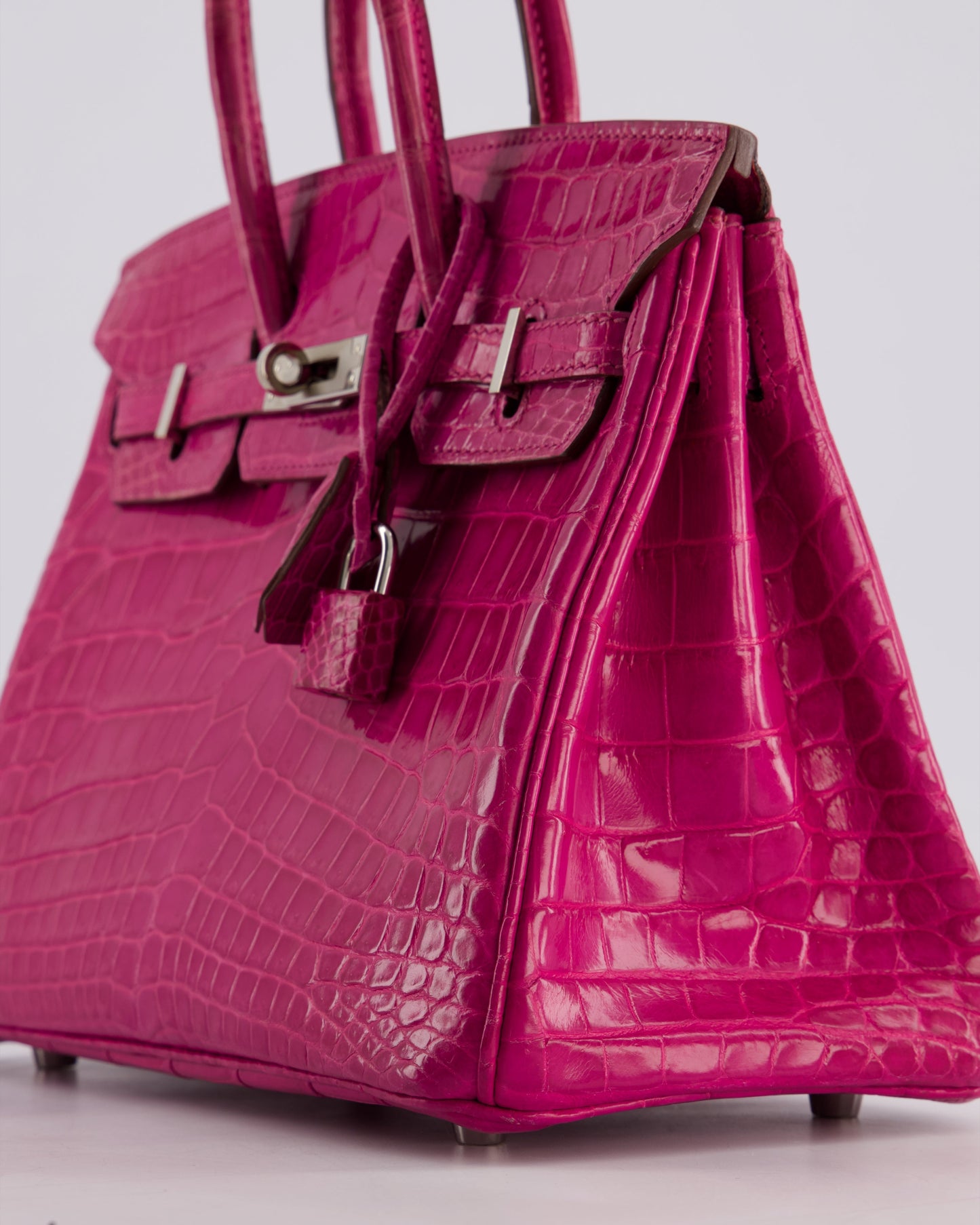 *RARE* Herm�s Birkin 25 Retourne Bag in Rose Scheherazade Niloticus Porosus with Palladium Hardware