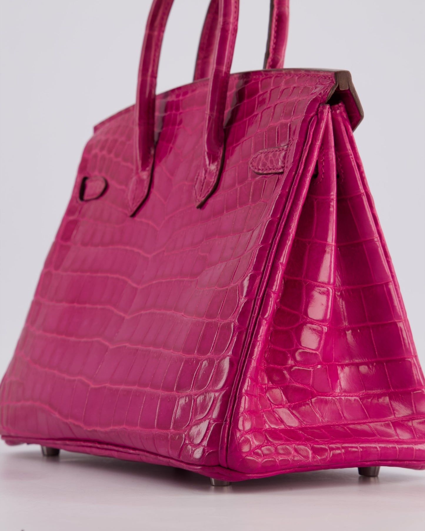 *RARE* Herm�s Birkin 25 Retourne Bag in Rose Scheherazade Niloticus Porosus with Palladium Hardware