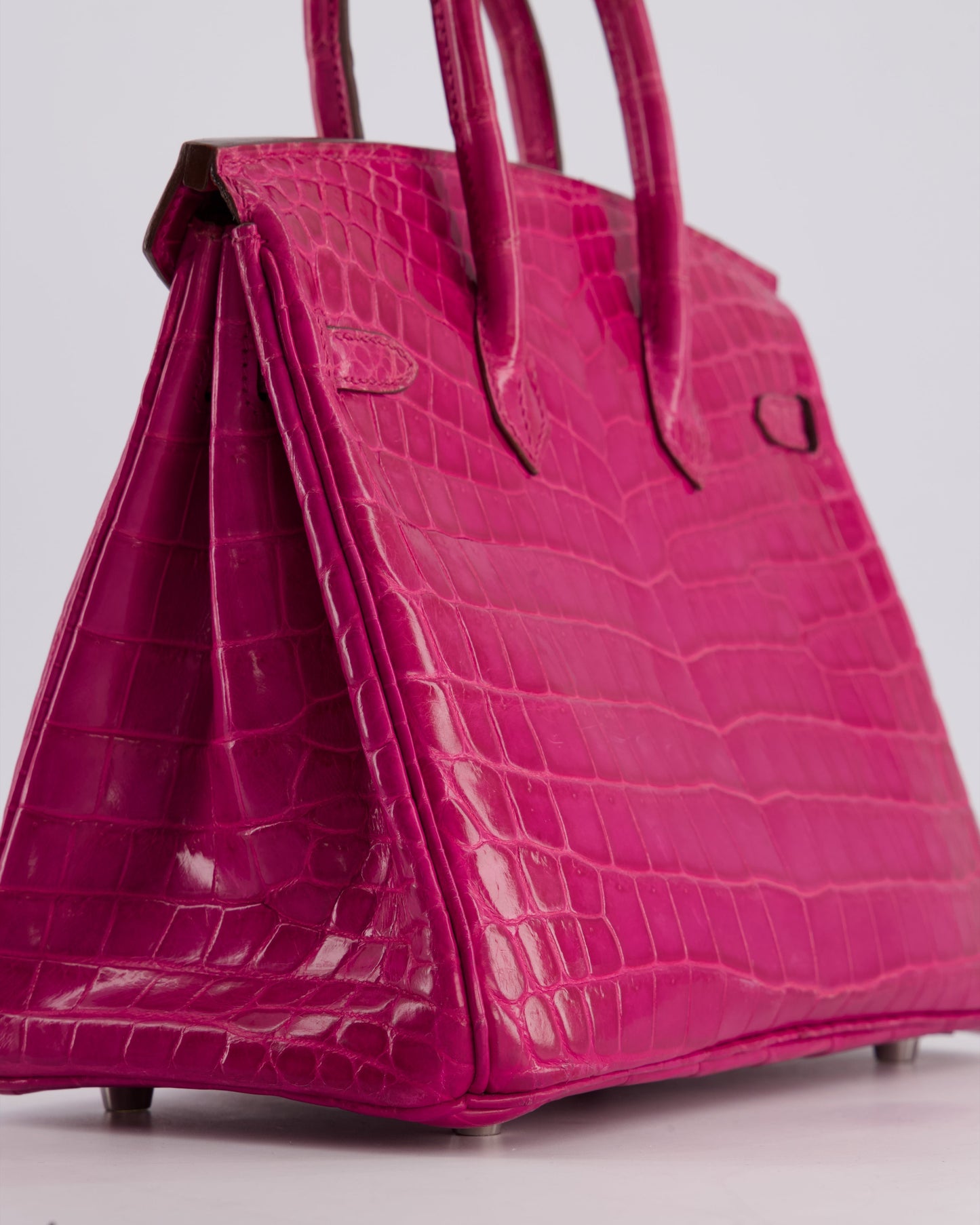*RARE* Herm�s Birkin 25 Retourne Bag in Rose Scheherazade Niloticus Porosus with Palladium Hardware