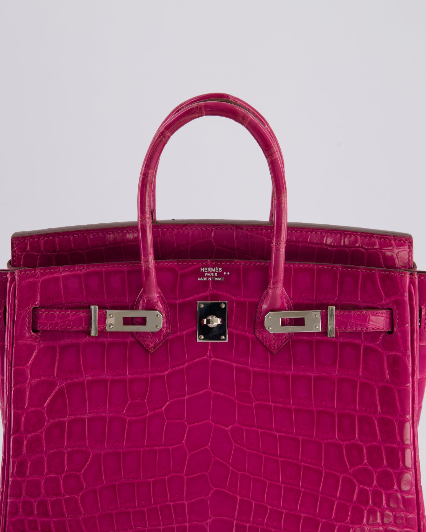 *RARE* Herm�s Birkin 25 Retourne Bag in Rose Scheherazade Niloticus Porosus with Palladium Hardware