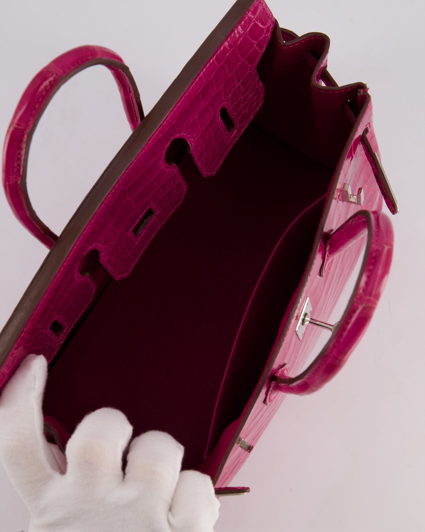 *RARE* Herm�s Birkin 25 Retourne Bag in Rose Scheherazade Niloticus Porosus with Palladium Hardware
