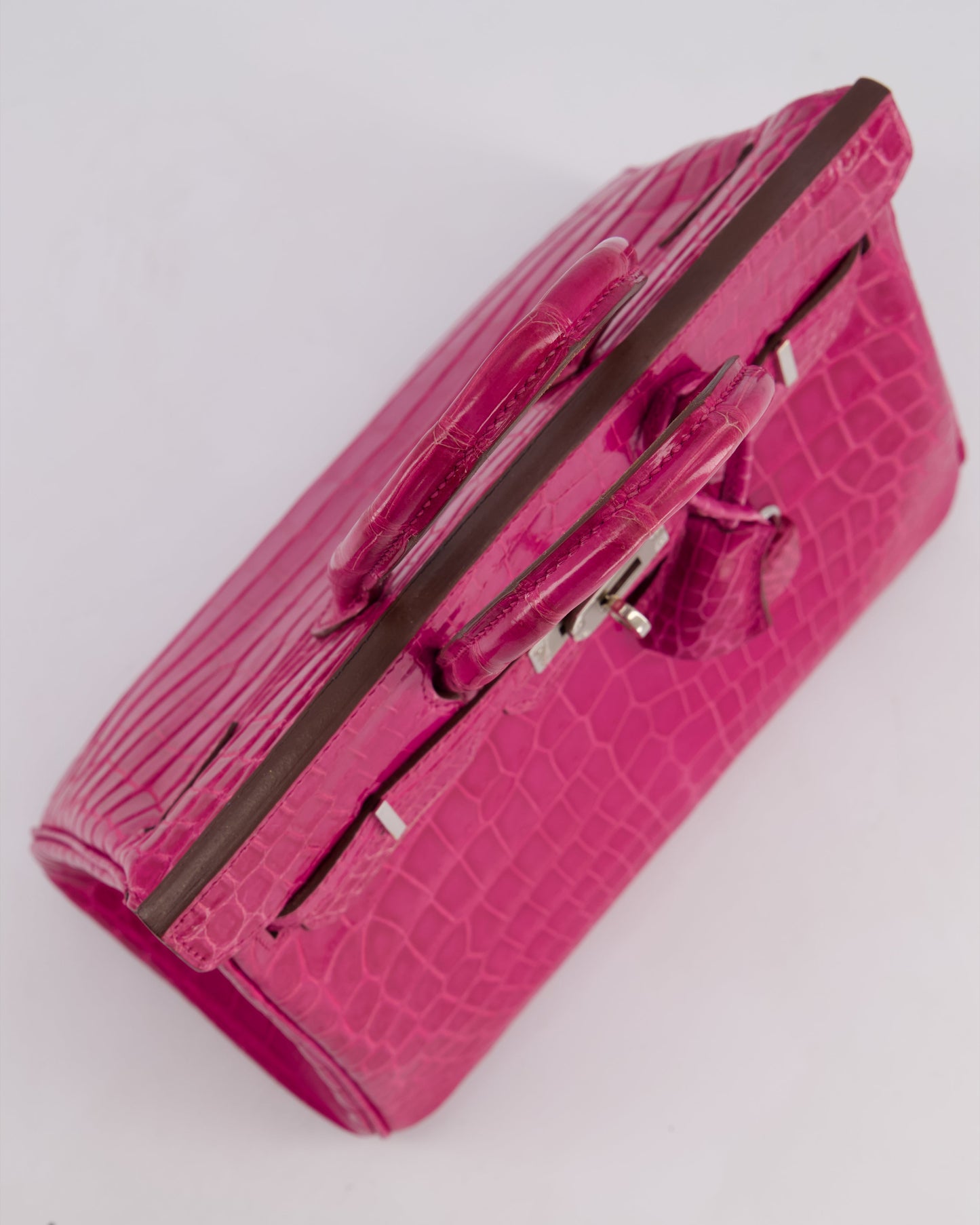 *RARE* Herm�s Birkin 25 Retourne Bag in Rose Scheherazade Niloticus Porosus with Palladium Hardware