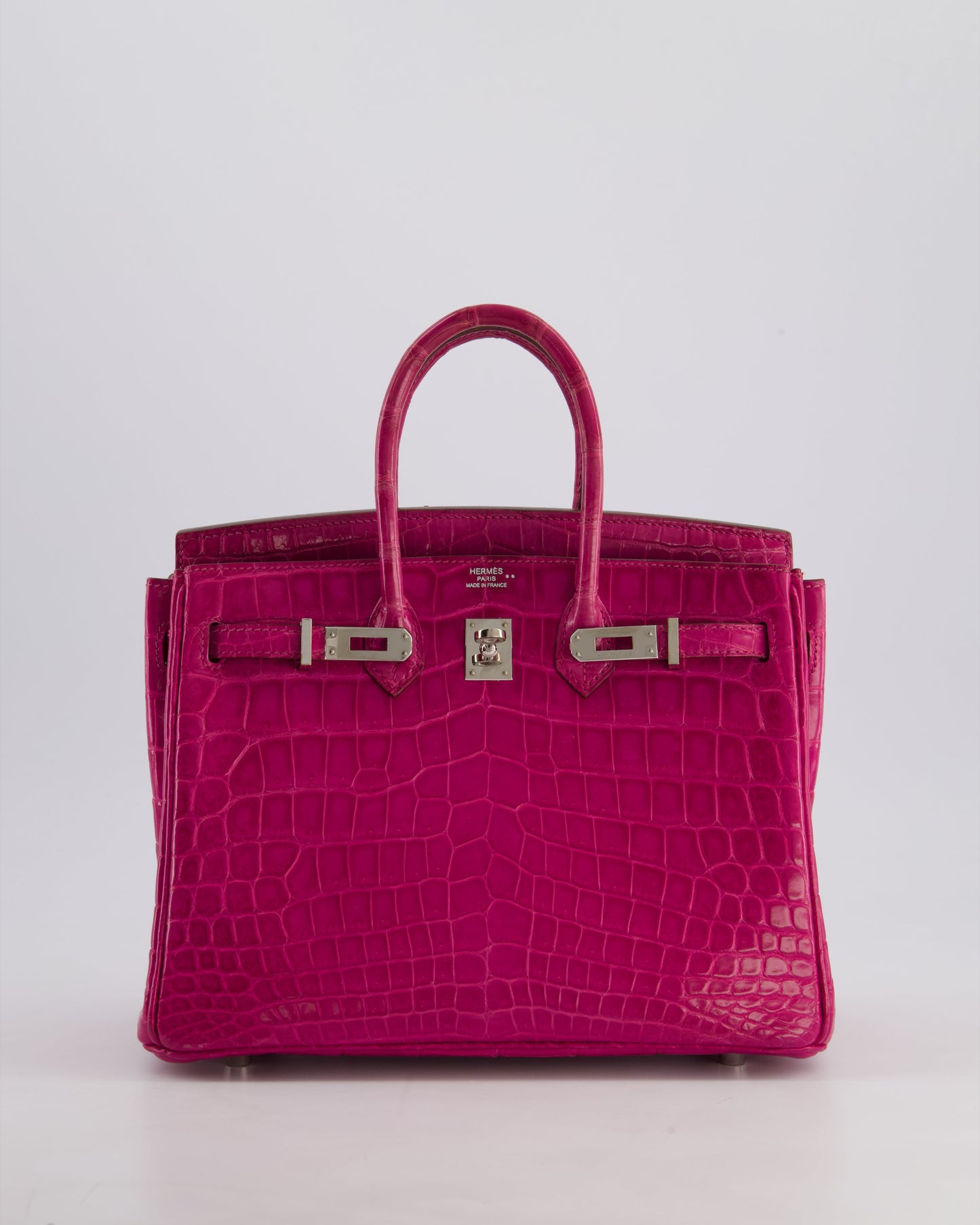 *RARE* Herm�s Birkin 25 Retourne Bag in Rose Scheherazade Niloticus Porosus with Palladium Hardware