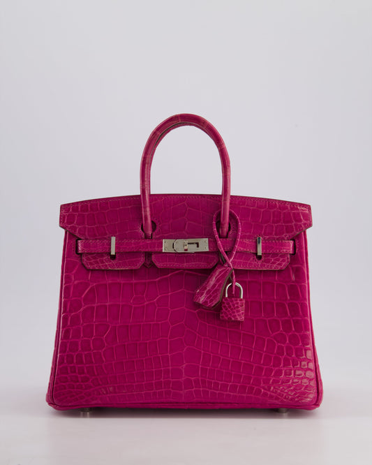 *RARE* Herm�s Birkin 25 Retourne Bag in Rose Scheherazade Niloticus Porosus with Palladium Hardware