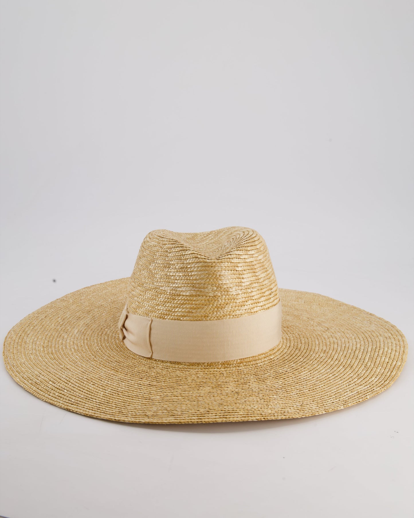 Borsalino Beige Raffia Hat with Logo Detail Size S