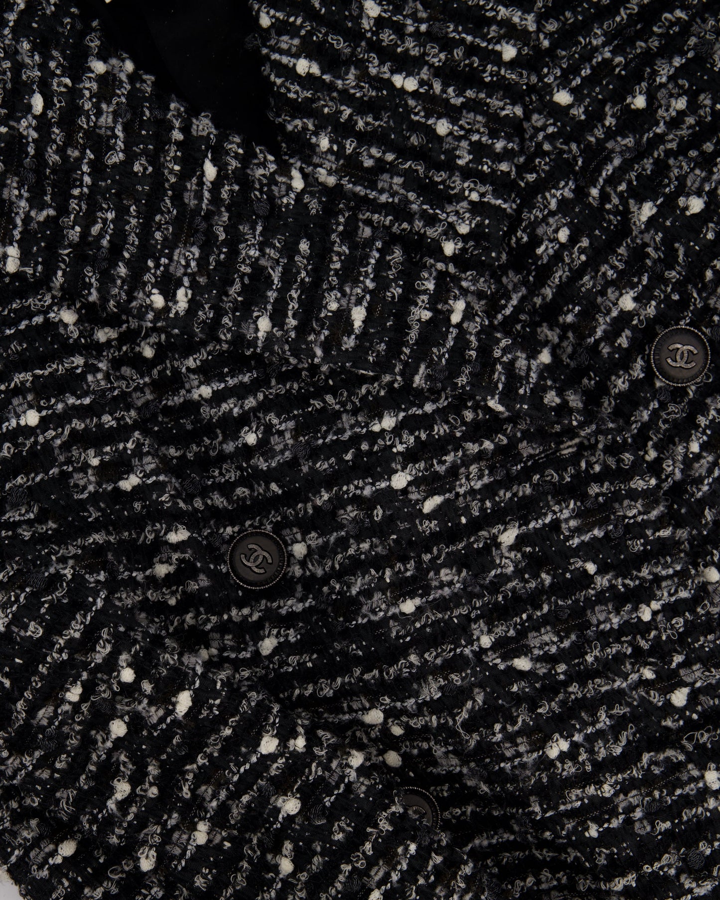 Chanel Black, Grey & White Tweed Double Breasted Jacket with Black CC Logo Buttons Size FR 36 (UK 8)