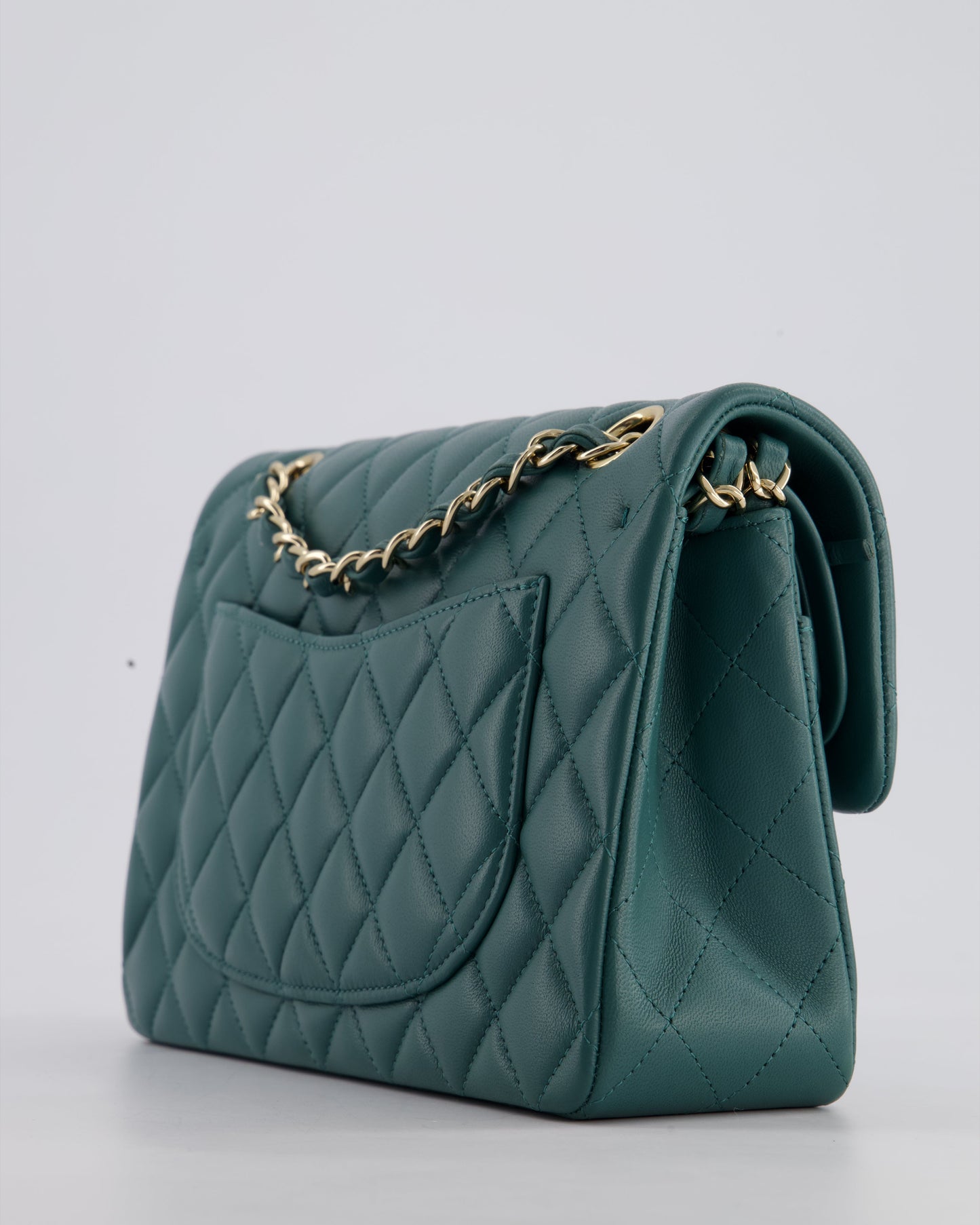 Chanel Green Small Classic Double Flap Bag in Lambskin Leather with Champagne Gold Hardware