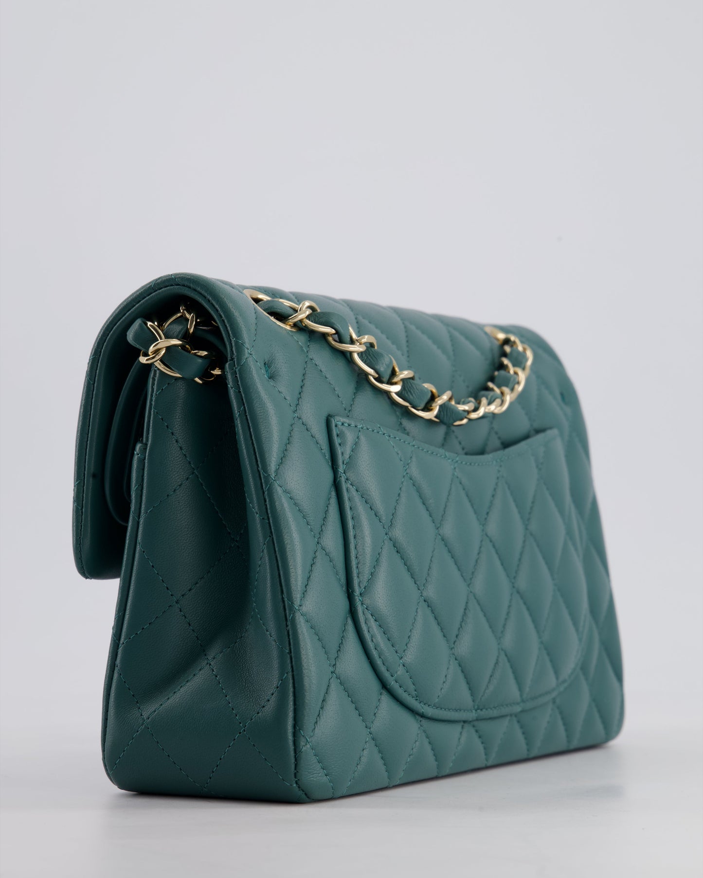 Chanel Green Small Classic Double Flap Bag in Lambskin Leather with Champagne Gold Hardware