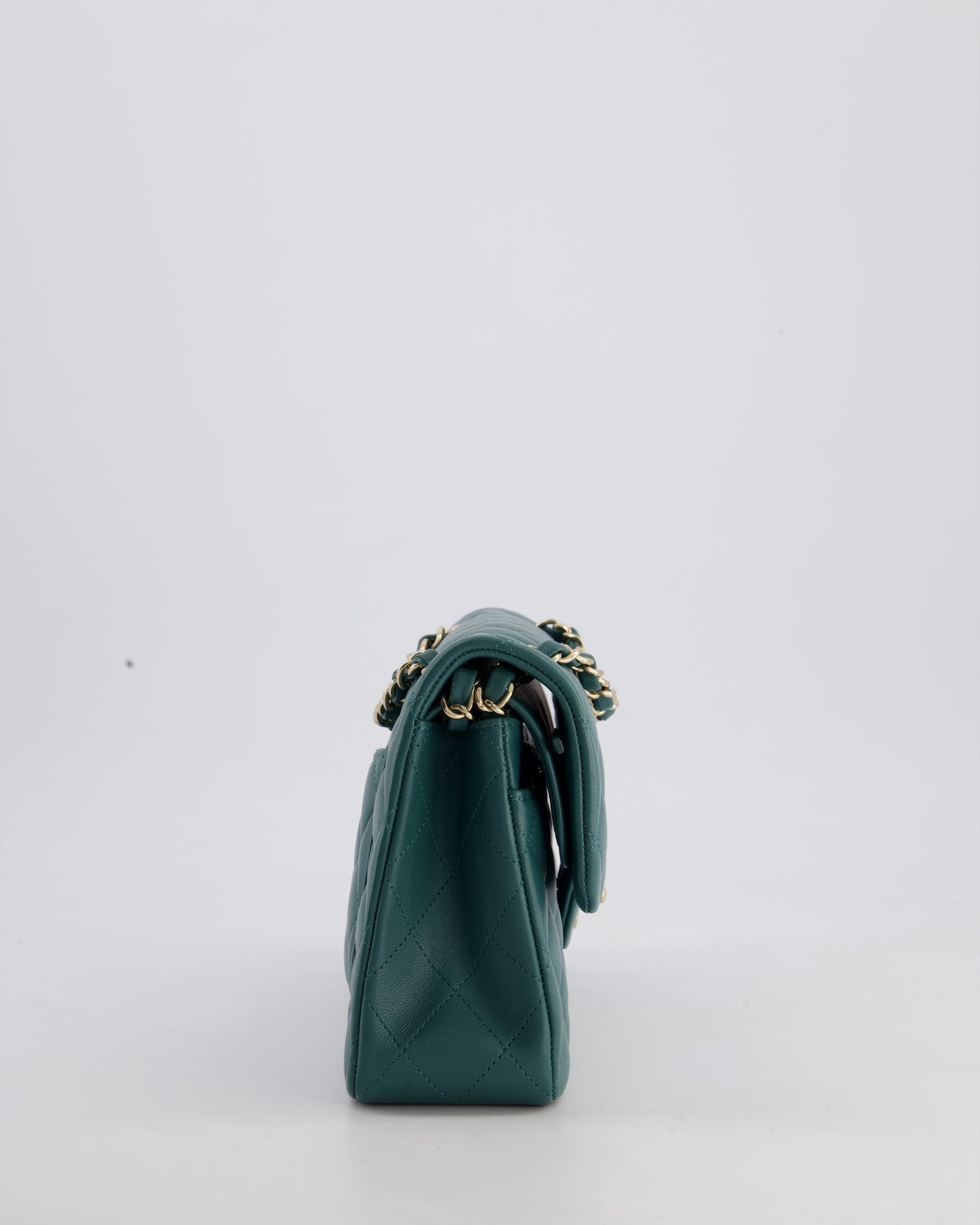 Chanel Green Small Classic Double Flap Bag in Lambskin Leather with Champagne Gold Hardware
