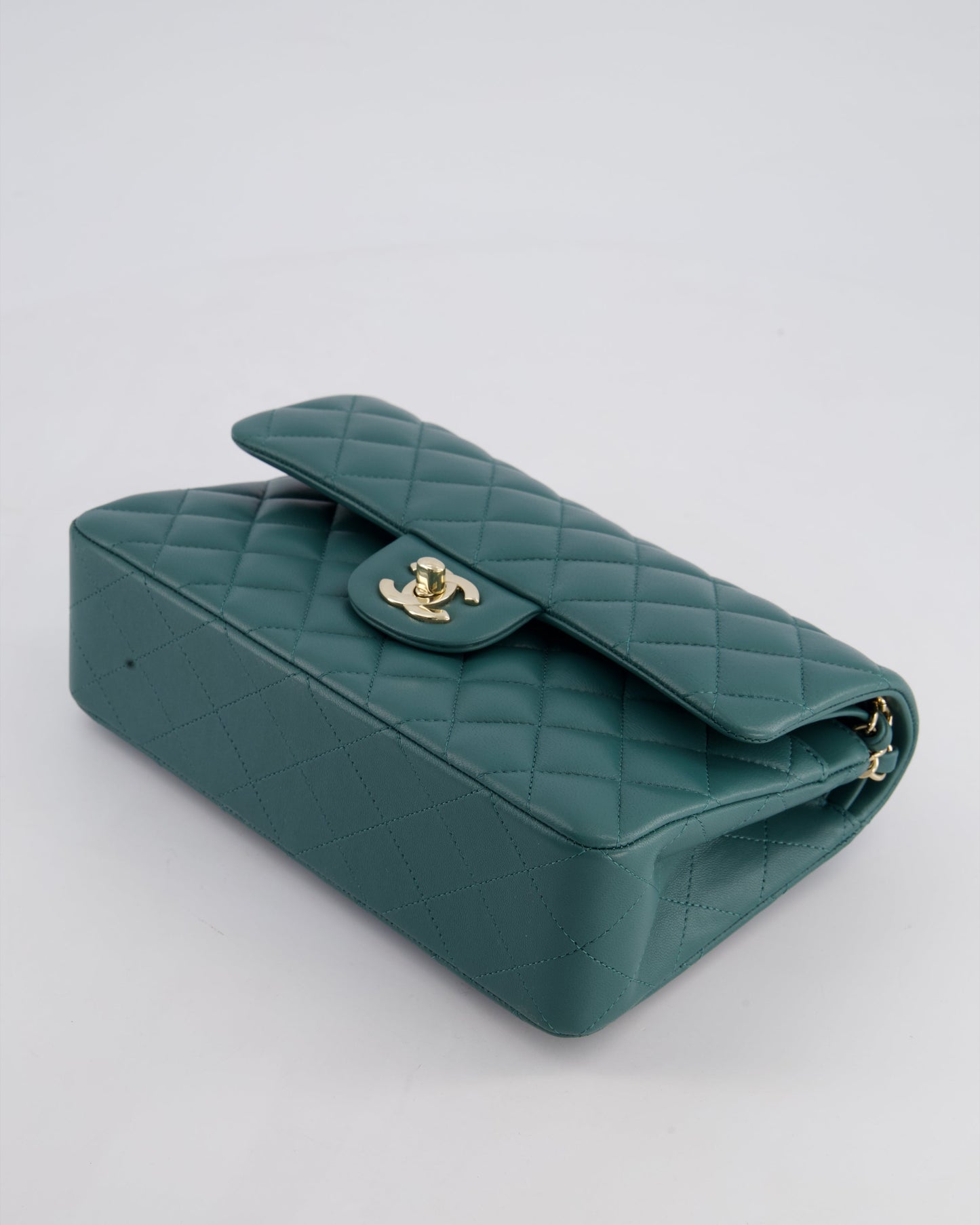 Chanel Green Small Classic Double Flap Bag in Lambskin Leather with Champagne Gold Hardware