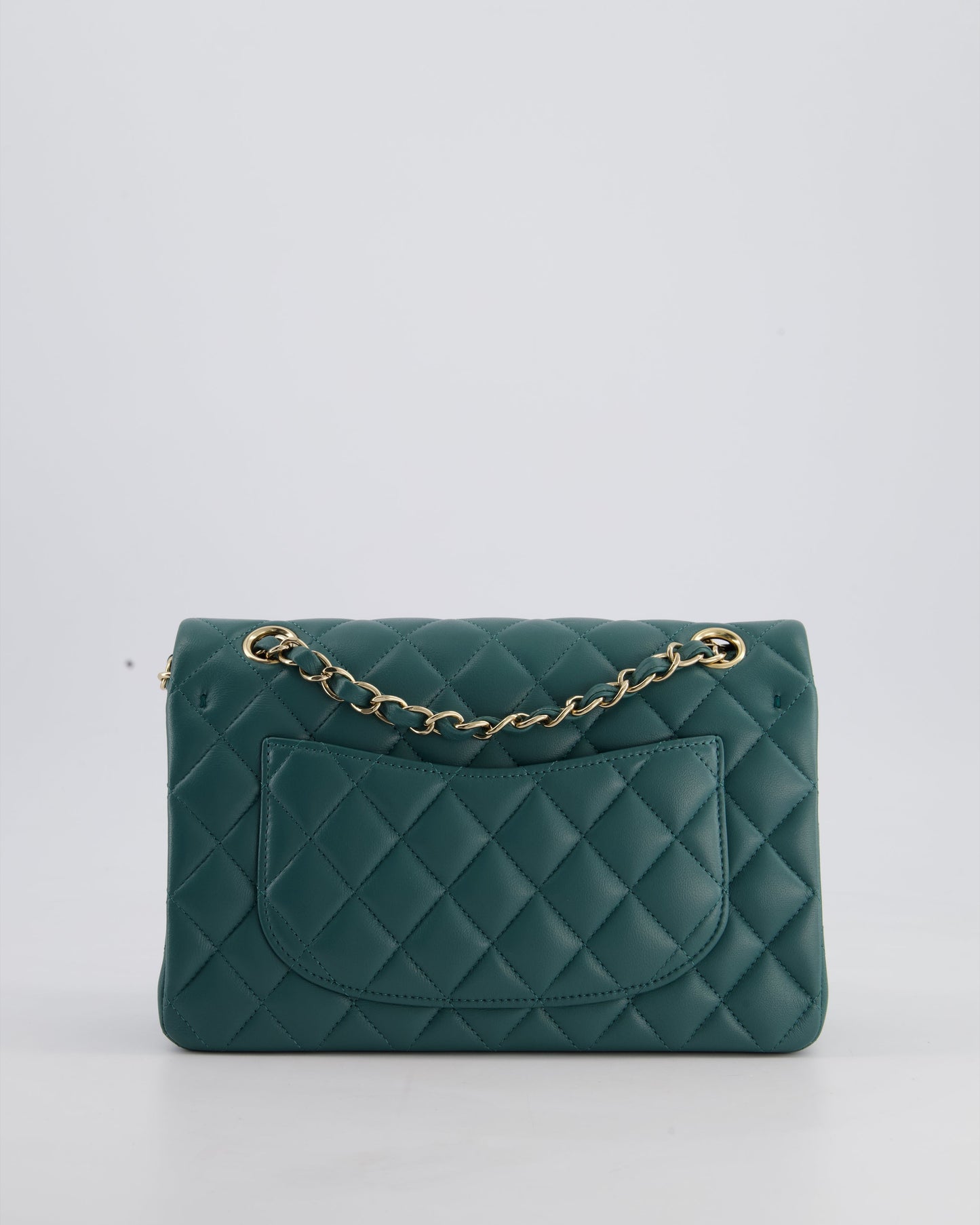 Chanel Green Small Classic Double Flap Bag in Lambskin Leather with Champagne Gold Hardware