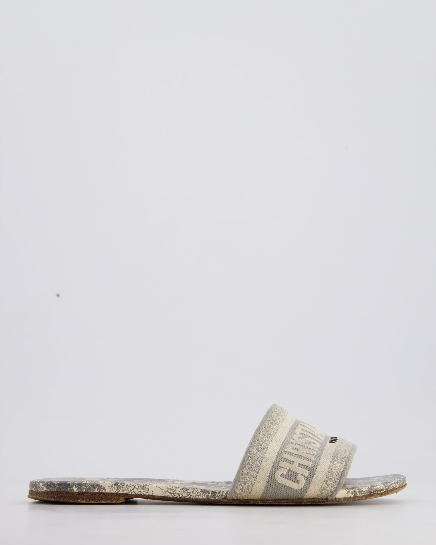 Christian Dior Grey Toile de Jouy Embroidered Sandals Size EU 38