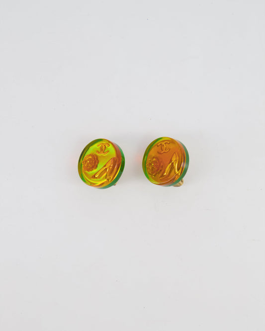 Chanel 97A   Multicolour Holographic Round CC Logo Clip-On Earrings