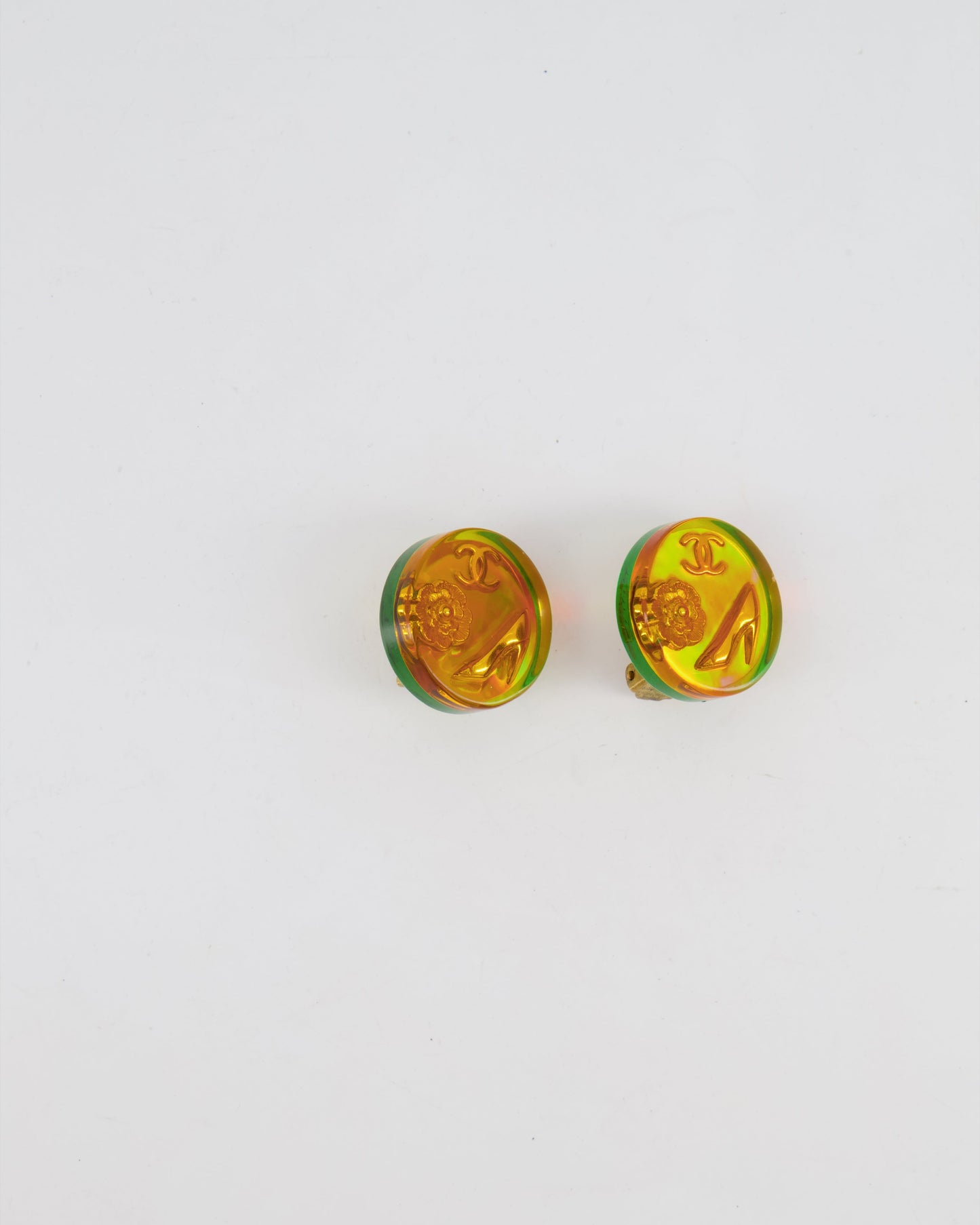Chanel 97A   Multicolour Holographic Round CC Logo Clip-On Earrings