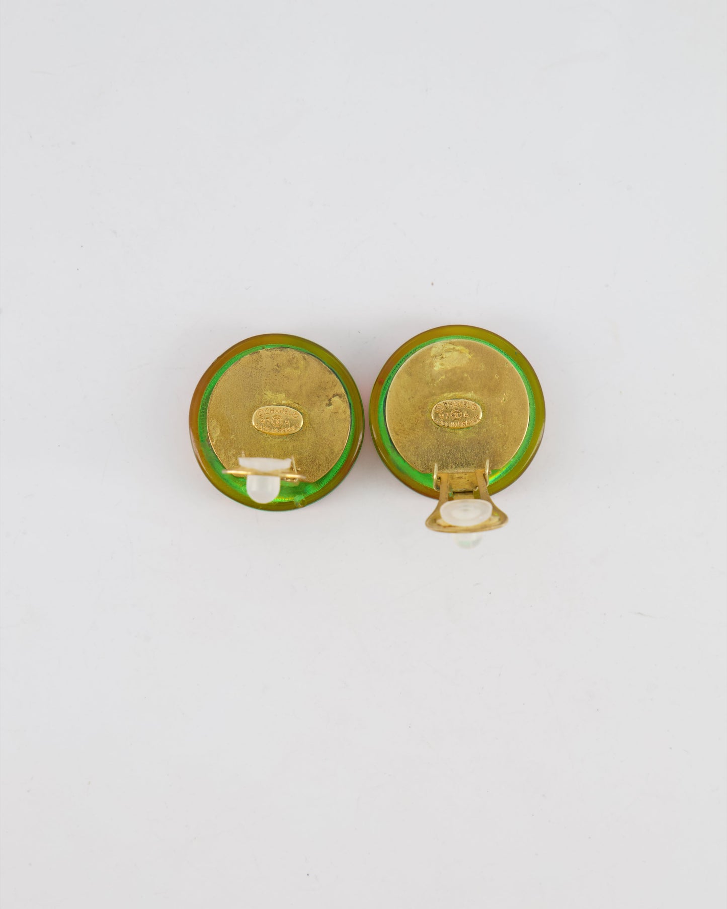 Chanel 97A   Multicolour Holographic Round CC Logo Clip-On Earrings