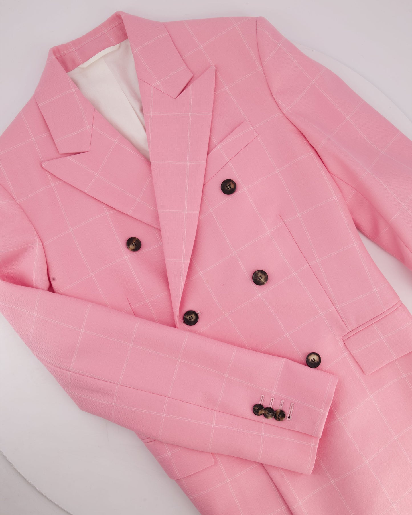 Calvin Klein Candy Pink Check Suit Jacket and Straight Let Tro rs Set Size FR 38 (UK 10)