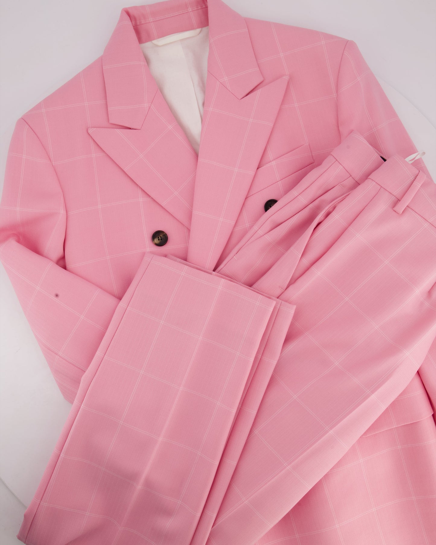 Calvin Klein Candy Pink Check Suit Jacket and Straight Let Tro rs Set Size FR 38 (UK 10)