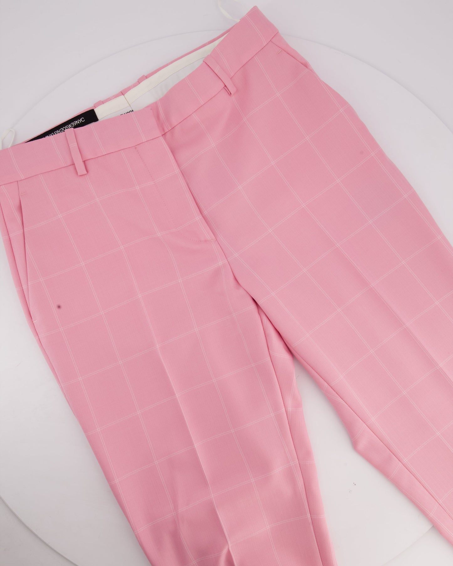 Calvin Klein Candy Pink Check Suit Jacket and Straight Let Tro rs Set Size FR 38 (UK 10)