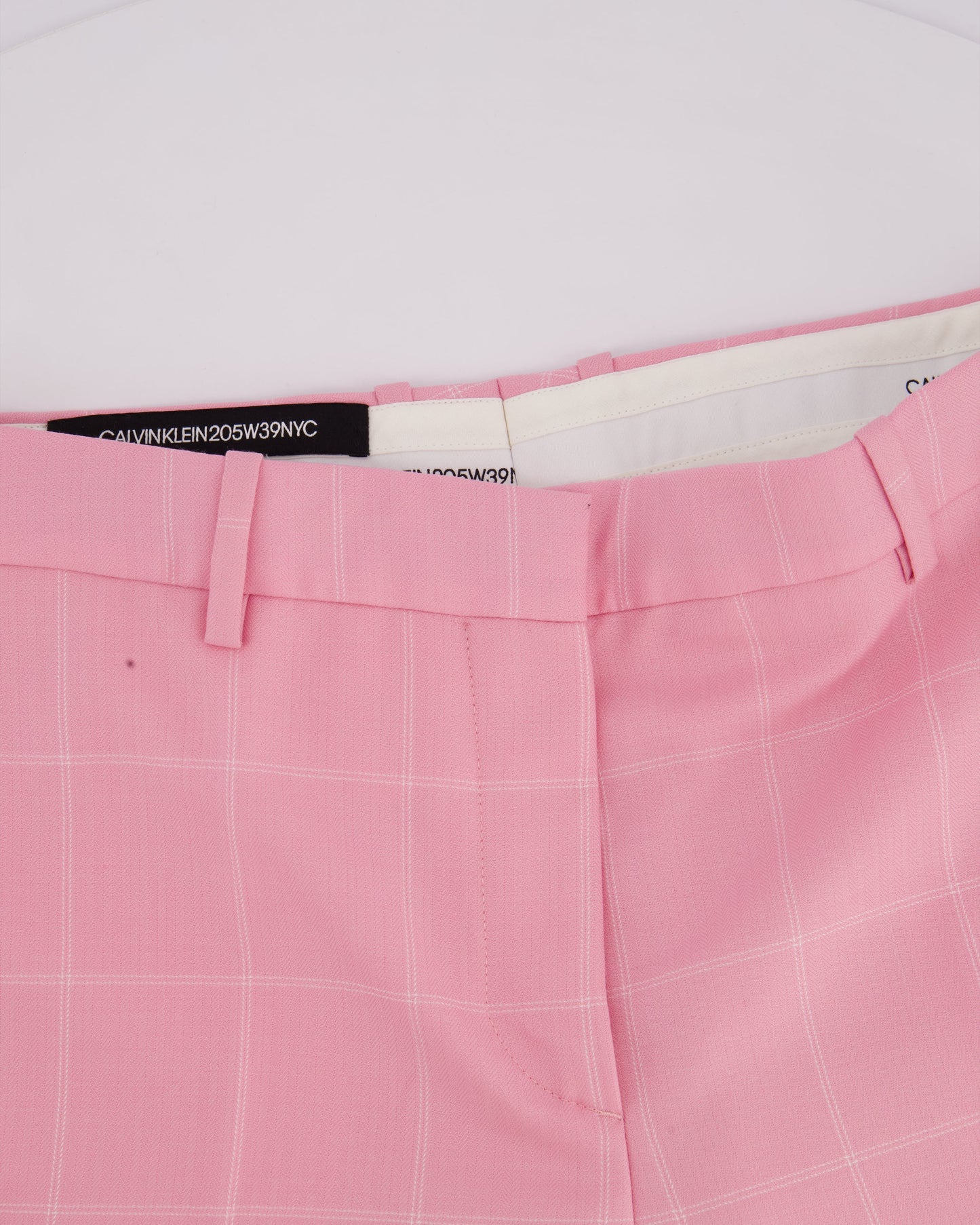 Calvin Klein Candy Pink Check Suit Jacket and Straight Let Tro rs Set Size FR 38 (UK 10)