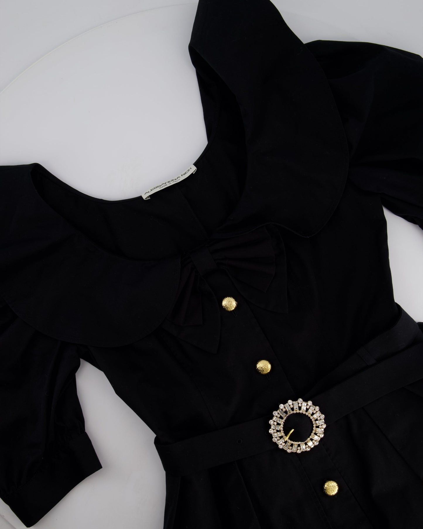 Alessandra Rich Black Mini Dress with Bow Neckline and Belt Detailing Size IT 40 (UK 8)