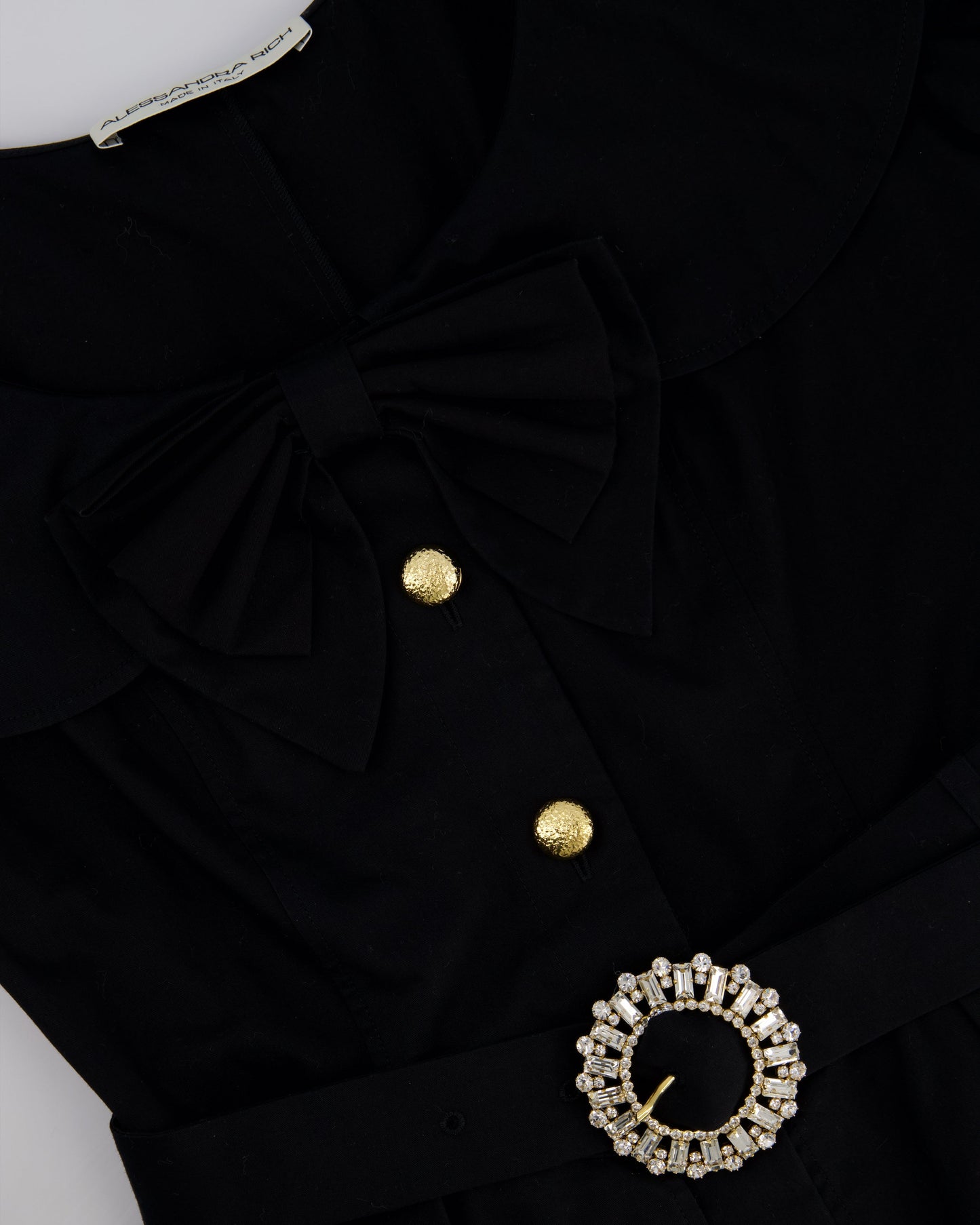 Alessandra Rich Black Mini Dress with Bow Neckline and Belt Detailing Size IT 40 (UK 8)