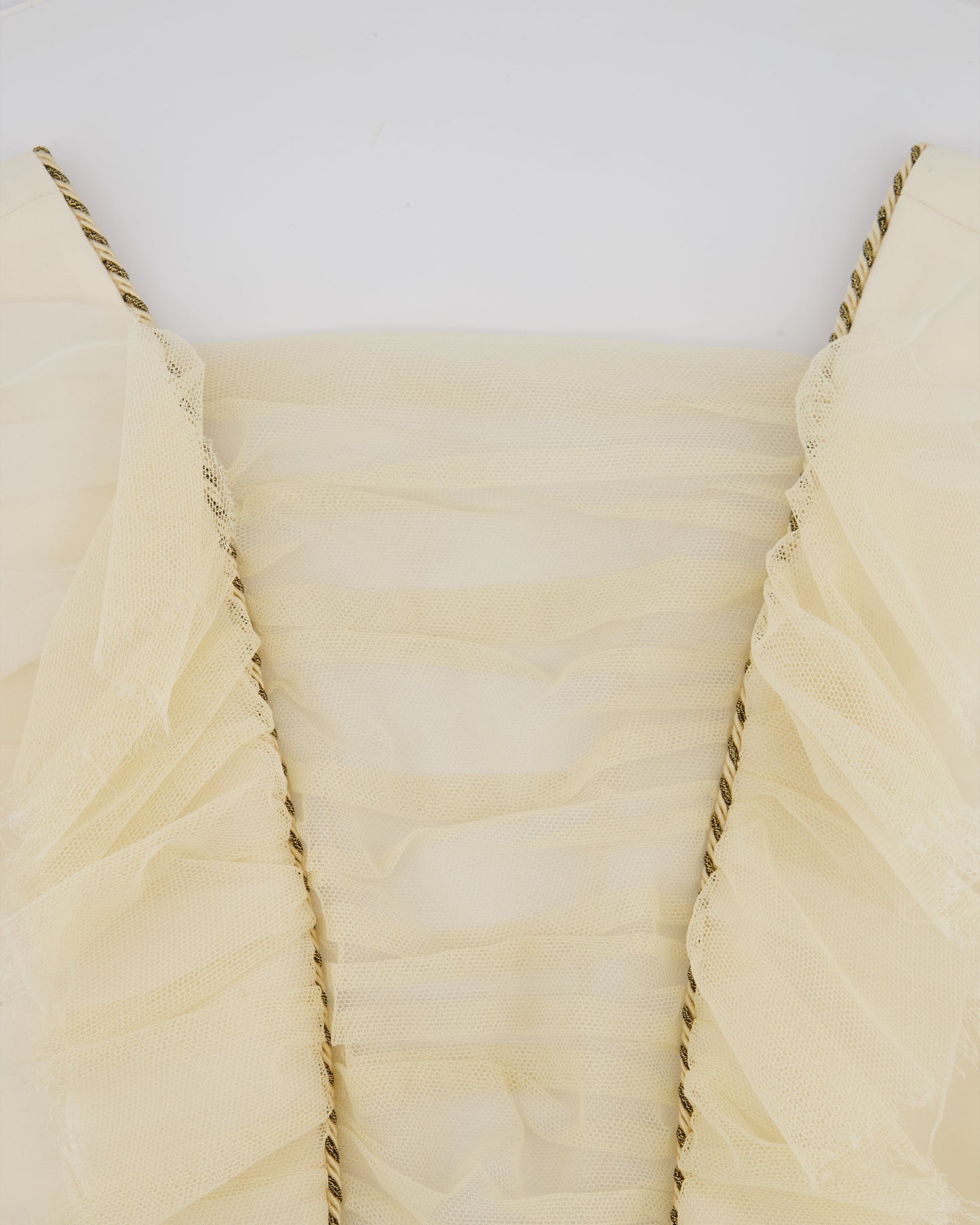 Alessandra Rich Cream Sleeveless Jumpsuit with Mesh V-Neck Panel and Gold Metallic trim Size IT 40 (UK 8)