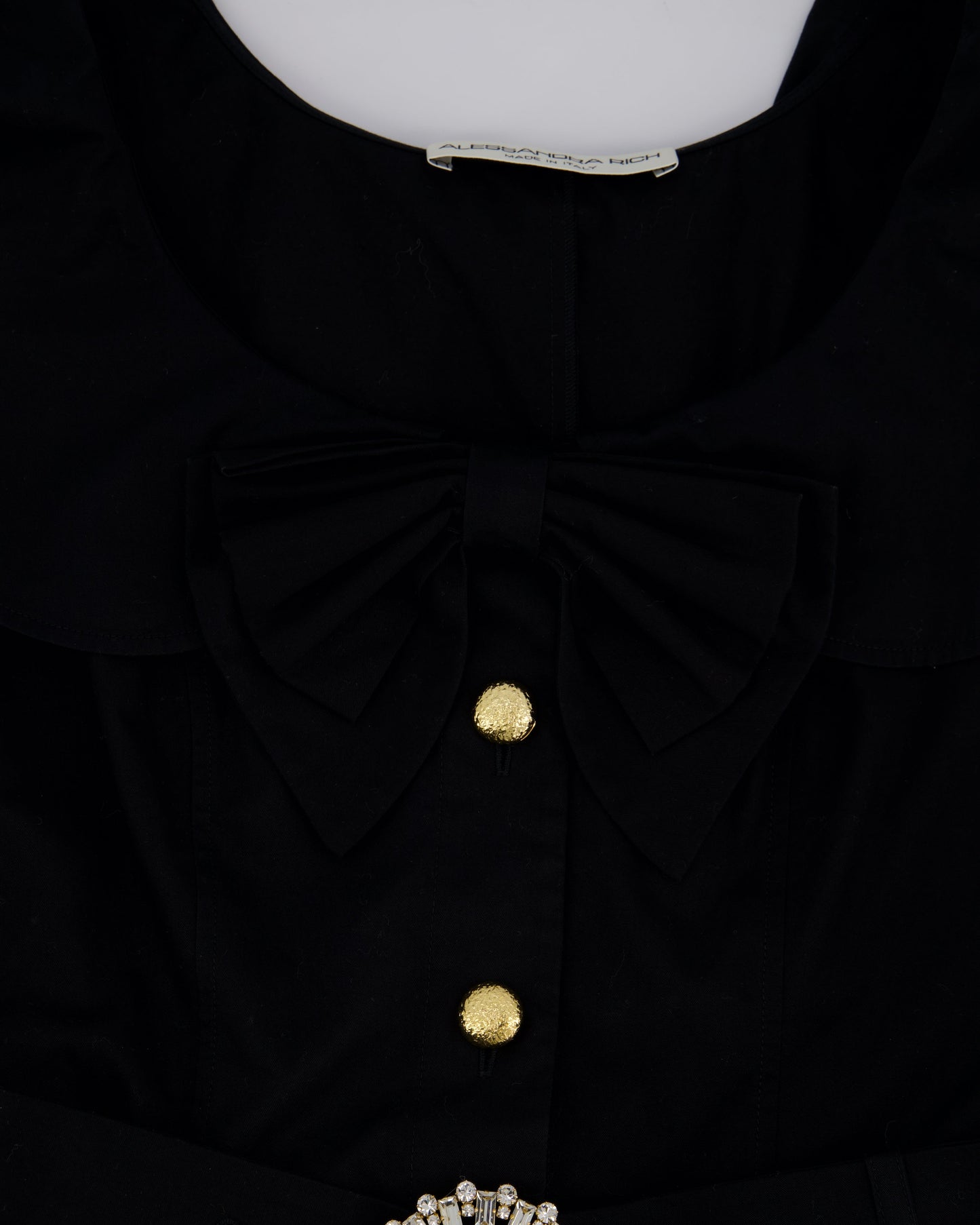 Alessandra Rich Black Mini Dress with Bow Neckline and Belt Detailing Size IT 40 (UK 8)