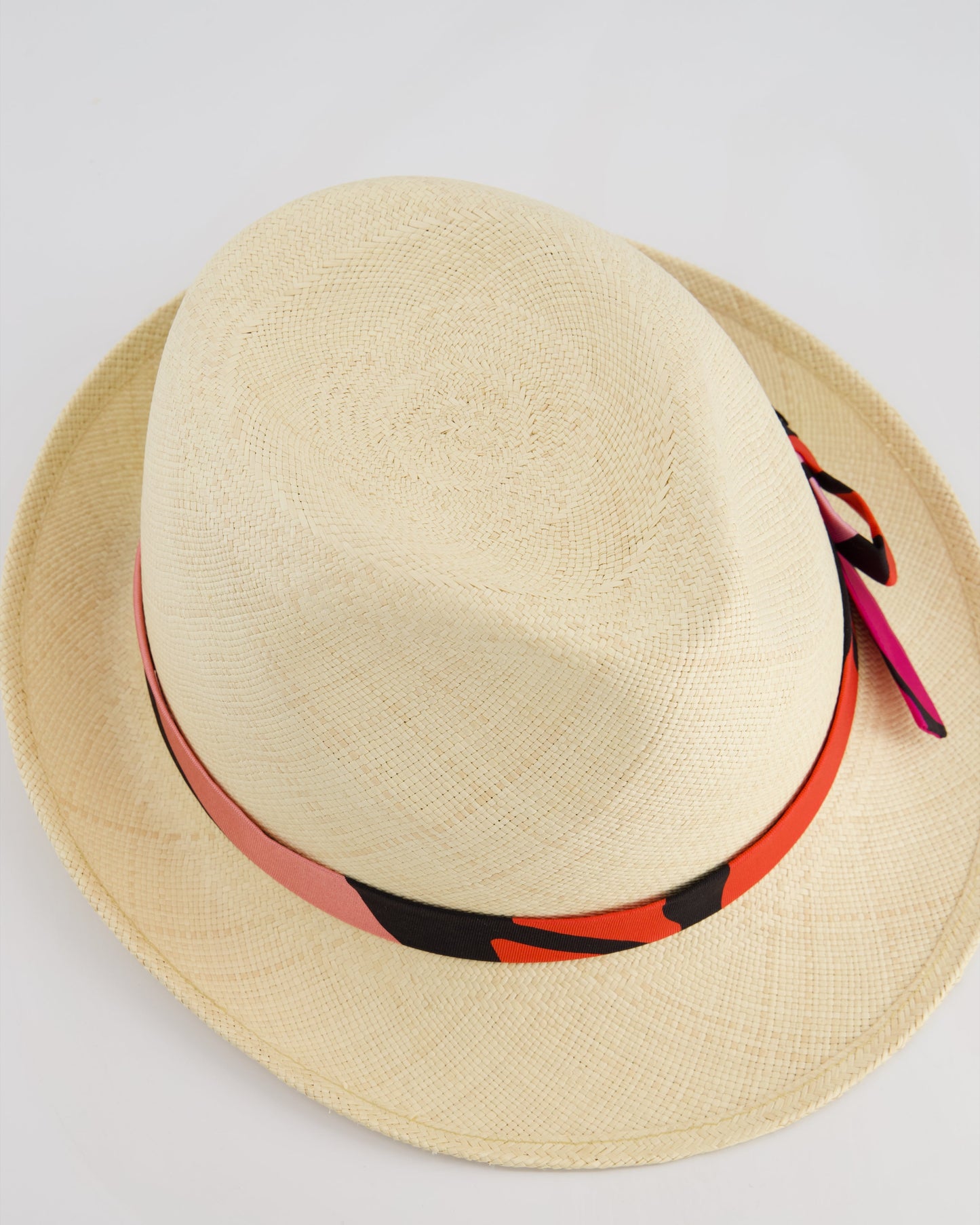 Chanel Beige Raffia Woven Hat with Black, Blue and Red Bandeaux and CC Logo Size M