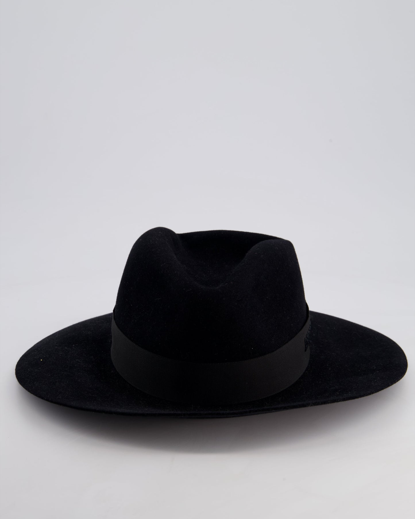 Christian Dior Black Wool Panama Hat with Logo Ribbon Detail Size 57