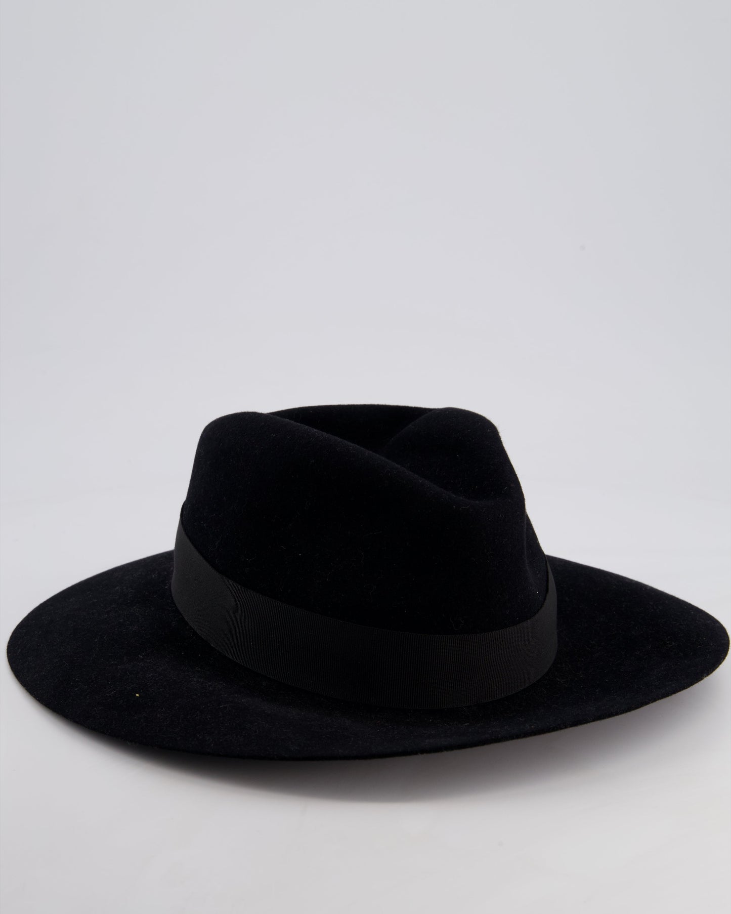 Christian Dior Black Wool Panama Hat with Logo Ribbon Detail Size 57