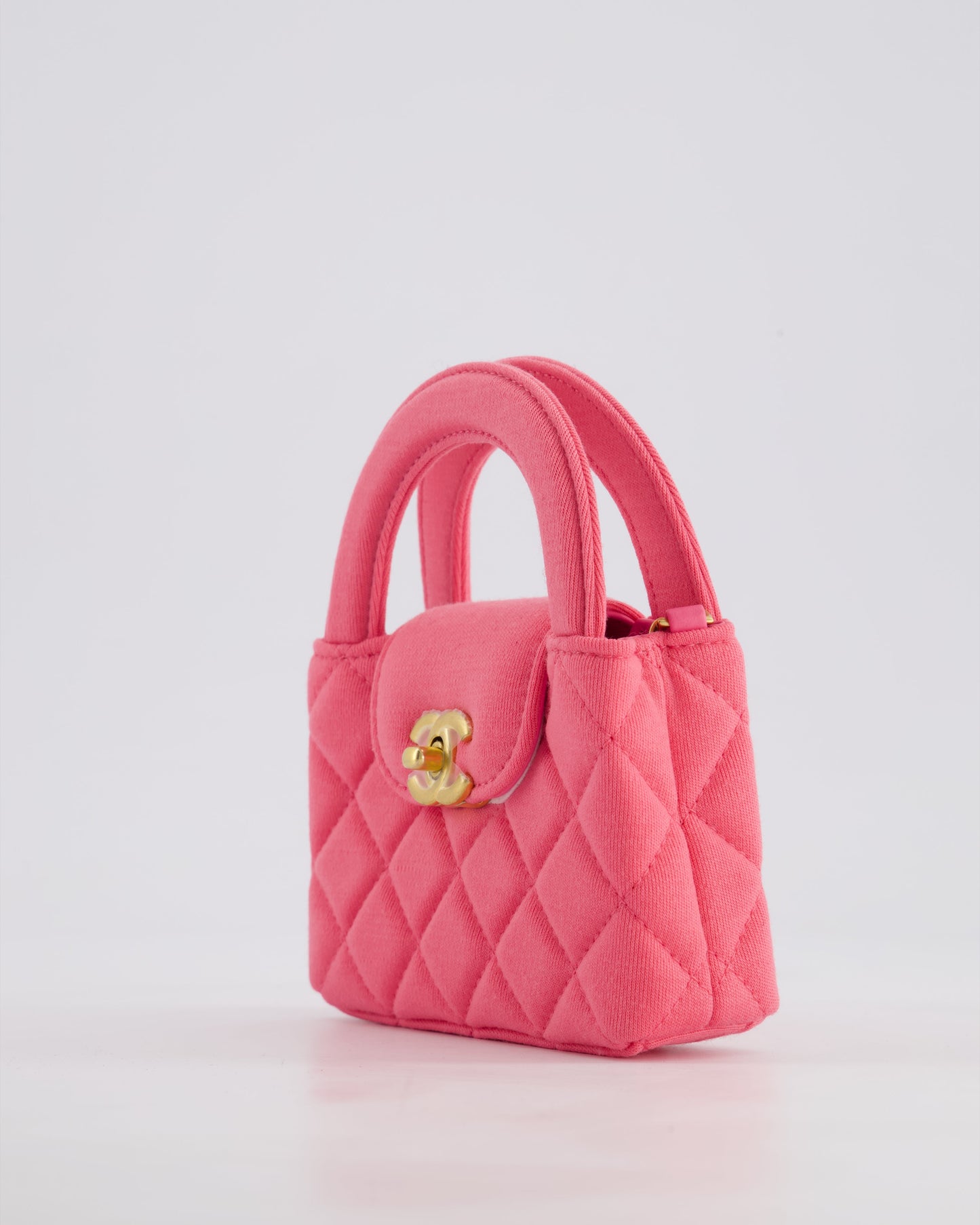 *RARE* Chanel Pink Nano Mini Kelly Bag in Pink Quilted Jersey with Brushed Antique Gold Hardware