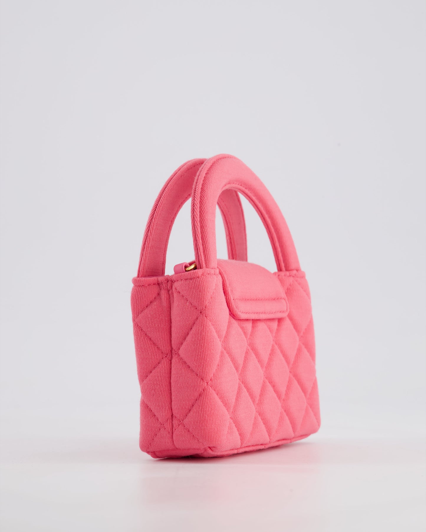 *RARE* Chanel Pink Nano Mini Kelly Bag in Pink Quilted Jersey with Brushed Antique Gold Hardware