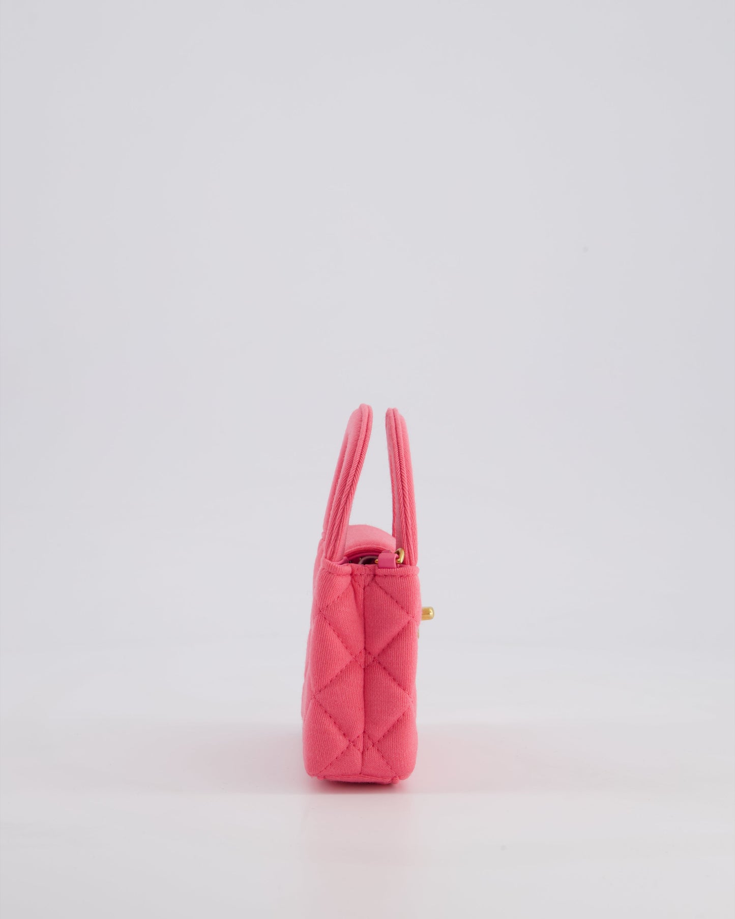 *RARE* Chanel Pink Nano Mini Kelly Bag in Pink Quilted Jersey with Brushed Antique Gold Hardware