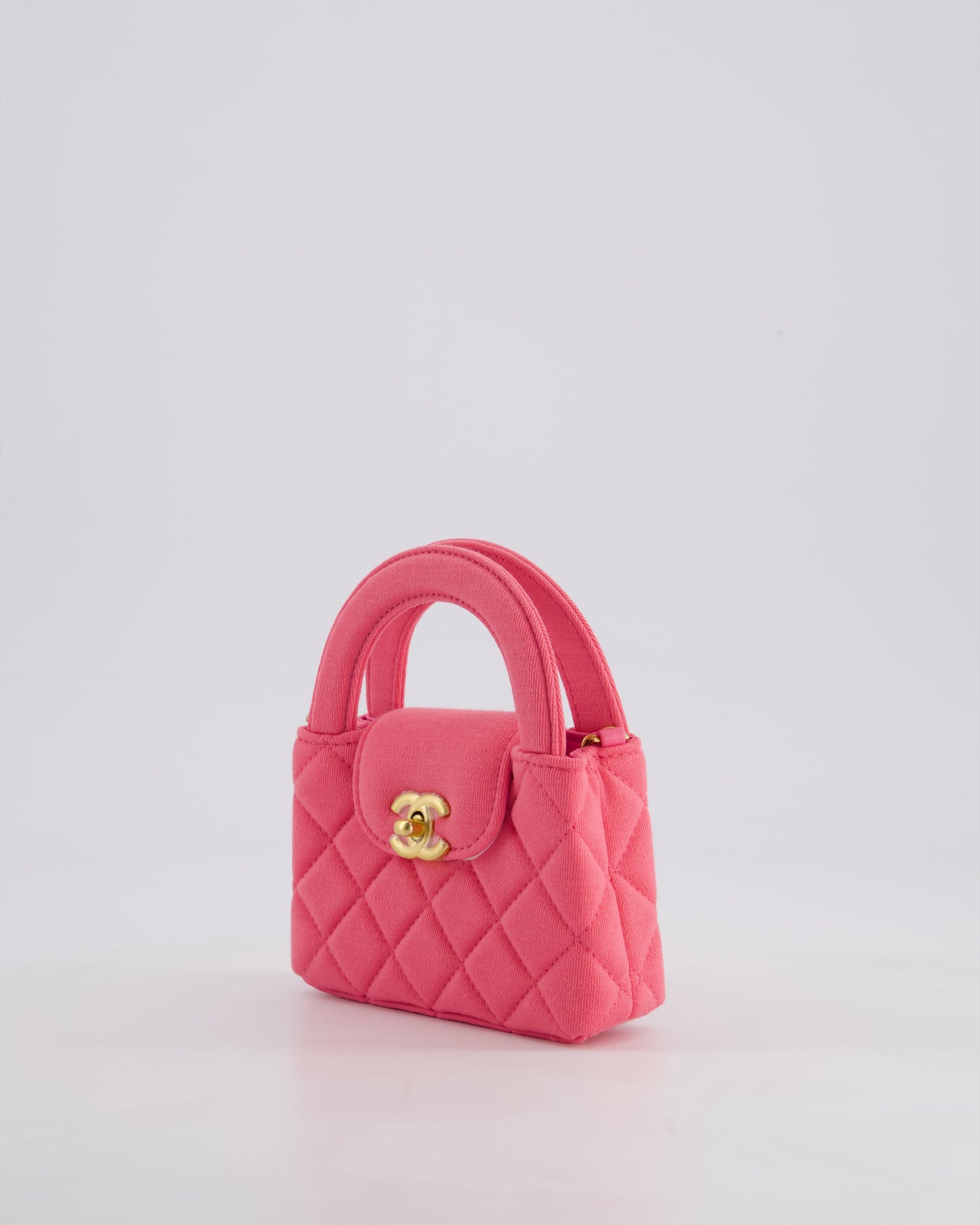 *RARE* Chanel Pink Nano Mini Kelly Bag in Pink Quilted Jersey with Brushed Antique Gold Hardware