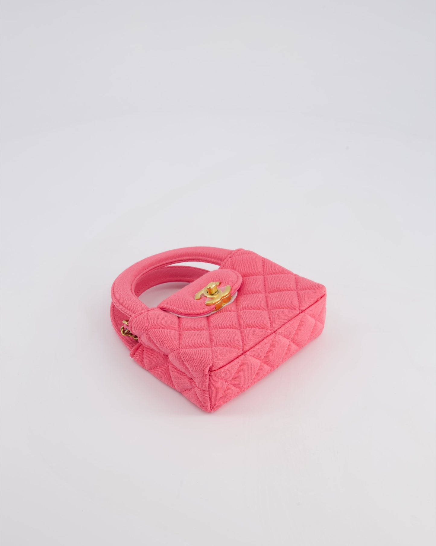 *RARE* Chanel Pink Nano Mini Kelly Bag in Pink Quilted Jersey with Brushed Antique Gold Hardware