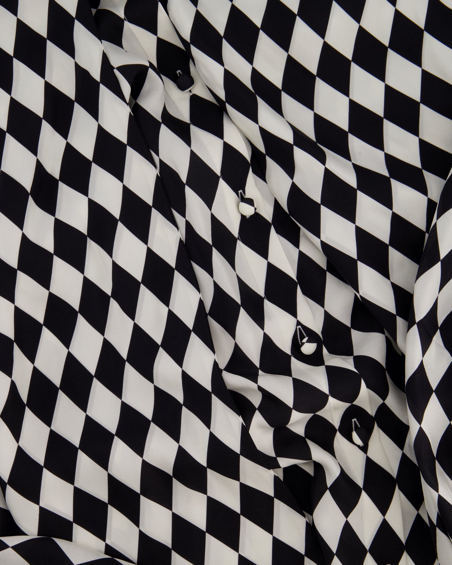 Balmain Black and White Lavalliere Diamond Print Silk Shirt with Puff Sleeves and Pussy Bow Detail Size FR 34 (UK 6) RRP £1490