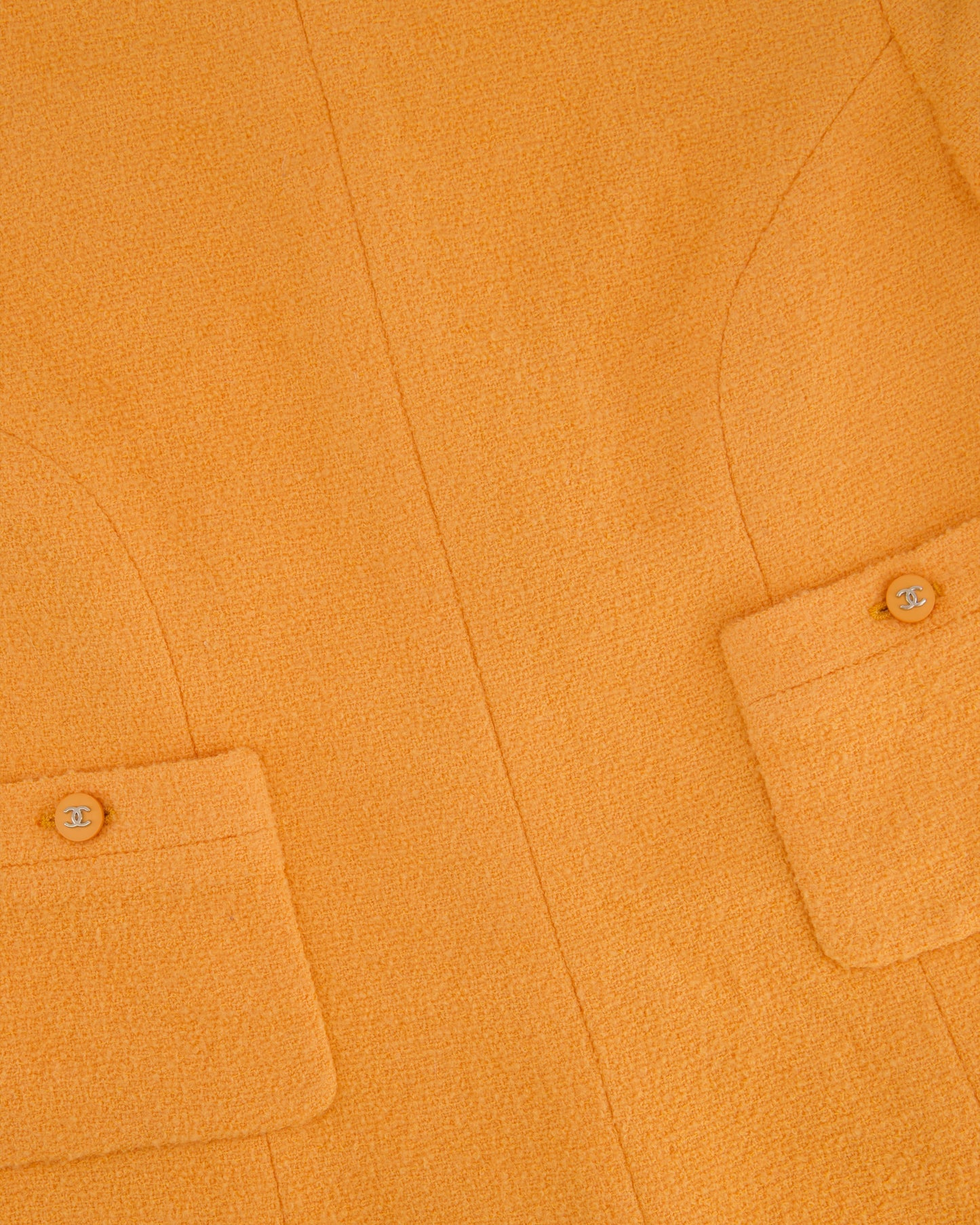 Chanel   Apricot Orange Tweed Short-Sleeve Mini Dress with CC Buttons Detail Size FR 38 (UK 10)