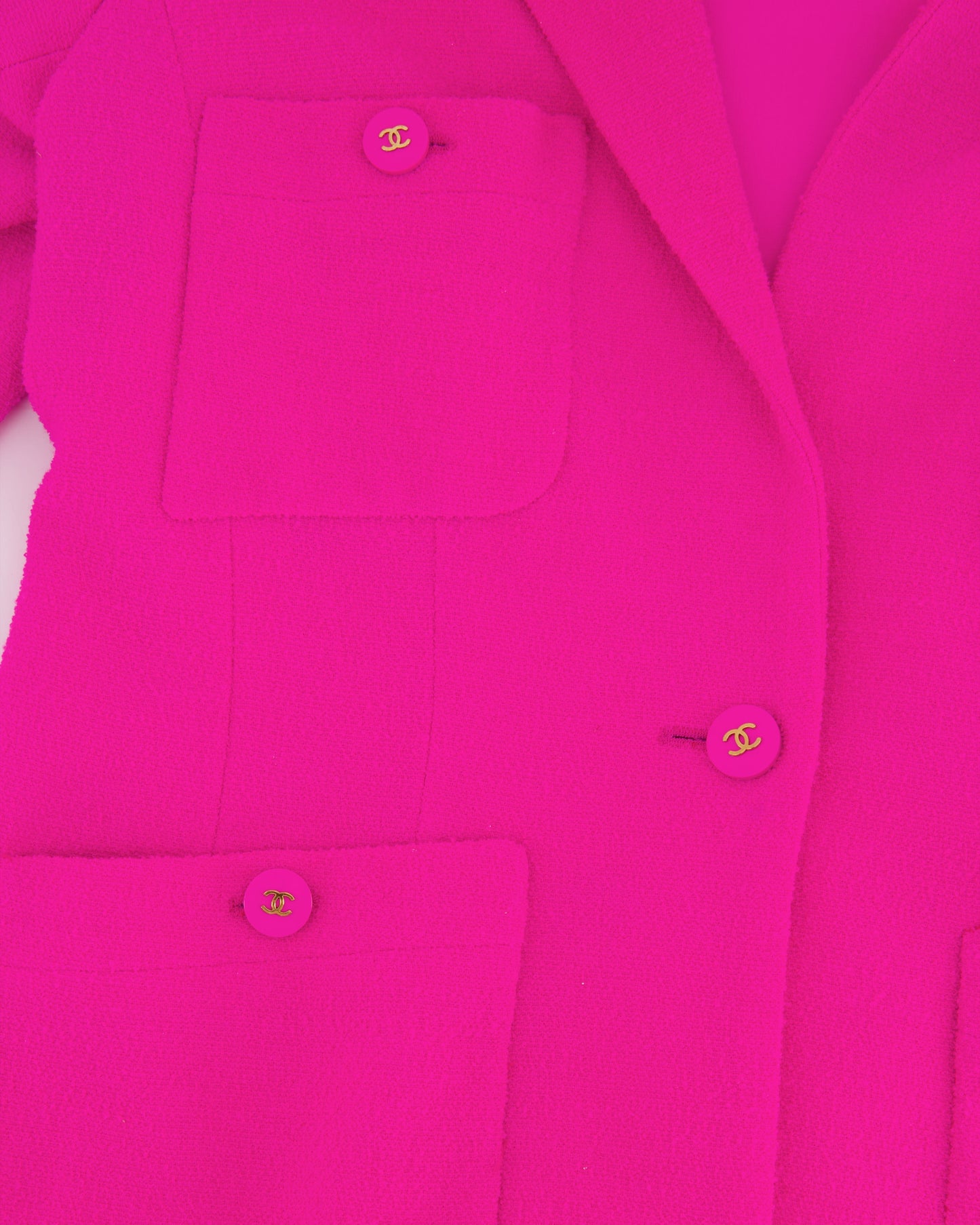 Chanel Hot Pink Spring 1995 Barbie Collection Tweed Jacket with Gold CC Logo Buttons Size FR 38/40( UK 10/12)
