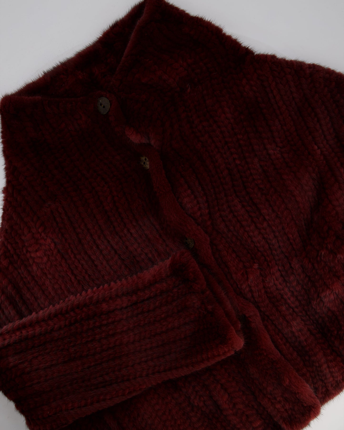 Christian Dior By John Galliano Burgundy Mink Long Sleeve Button Down Jumper with High Neck Size FR 38 (UK 10)