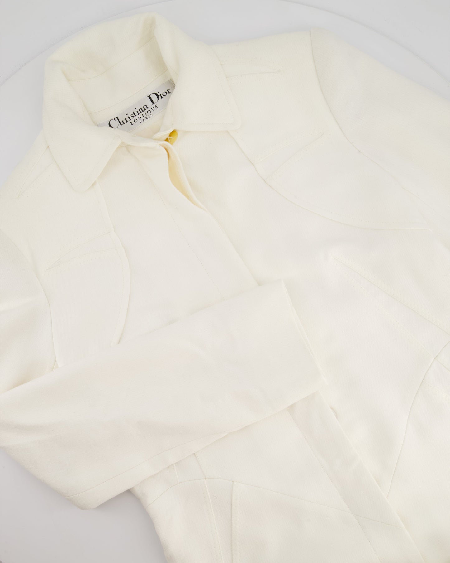 Christian Dior Cream   John Galliano Long Line Coat with Monogram Lining Detail Size FR 38 (UK 10)