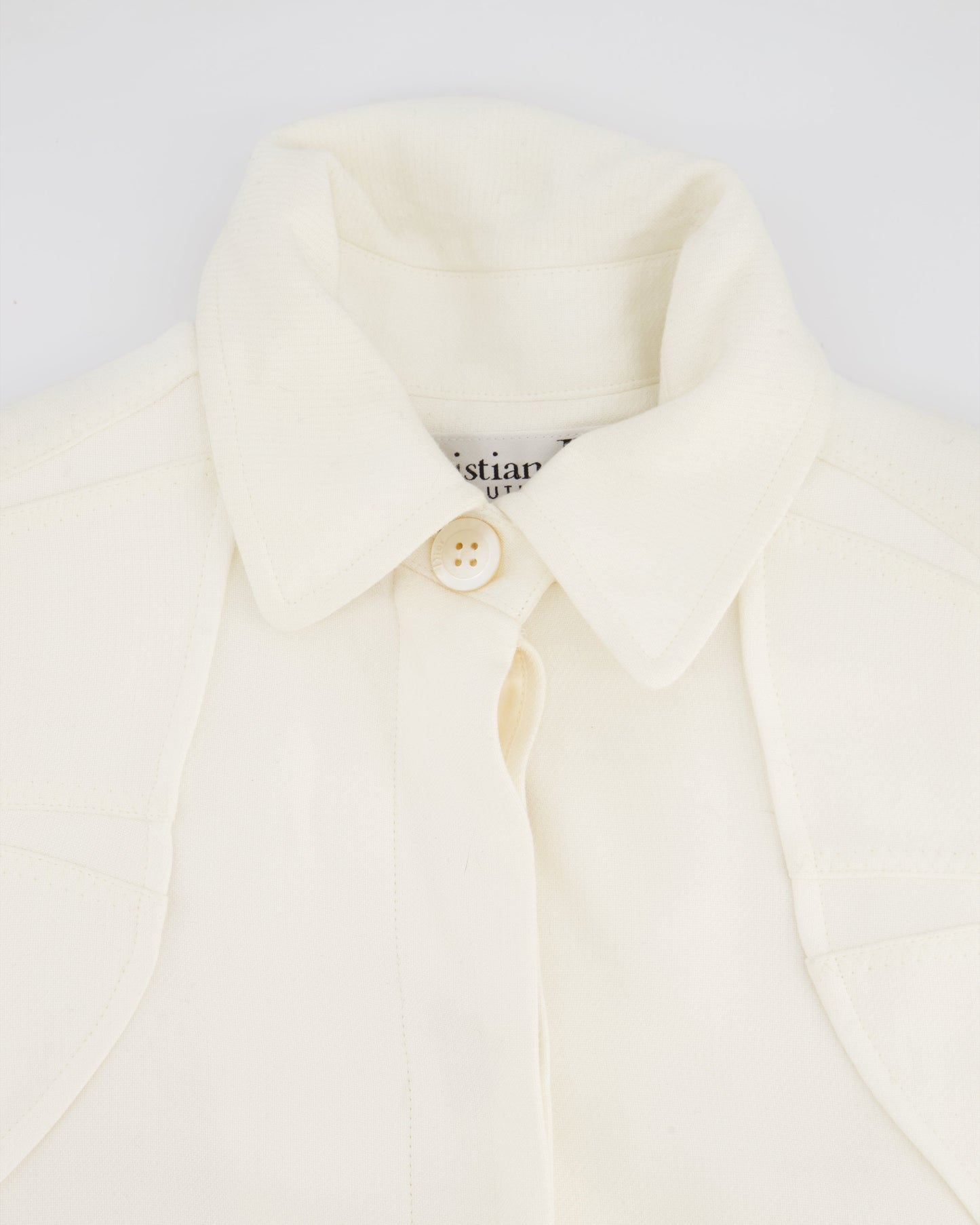 Christian Dior Cream   John Galliano Long Line Coat with Monogram Lining Detail Size FR 38 (UK 10)