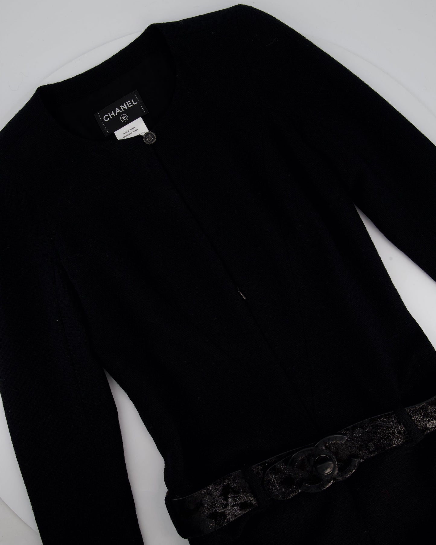 Chanel 09A Black Wool Short Dress with Crystal CC Buttons & CC Belt Details Size FR 34 (UK 6) RRP £3120