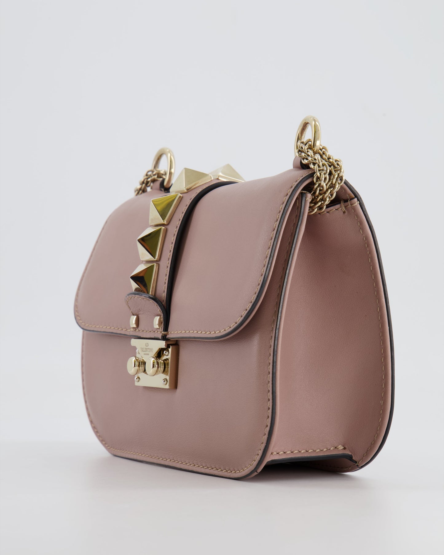 Valentino Beige Rockstud Bag with Gold Studs and Chain Detail