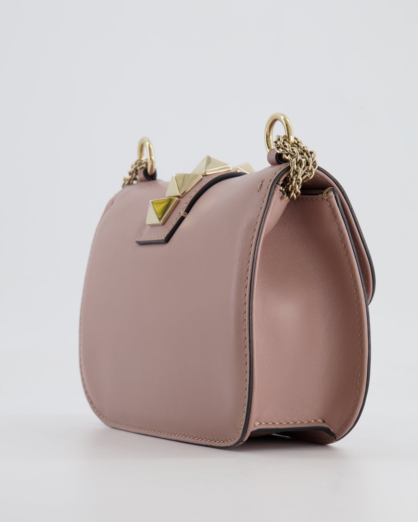 Valentino Beige Rockstud Bag with Gold Studs and Chain Detail