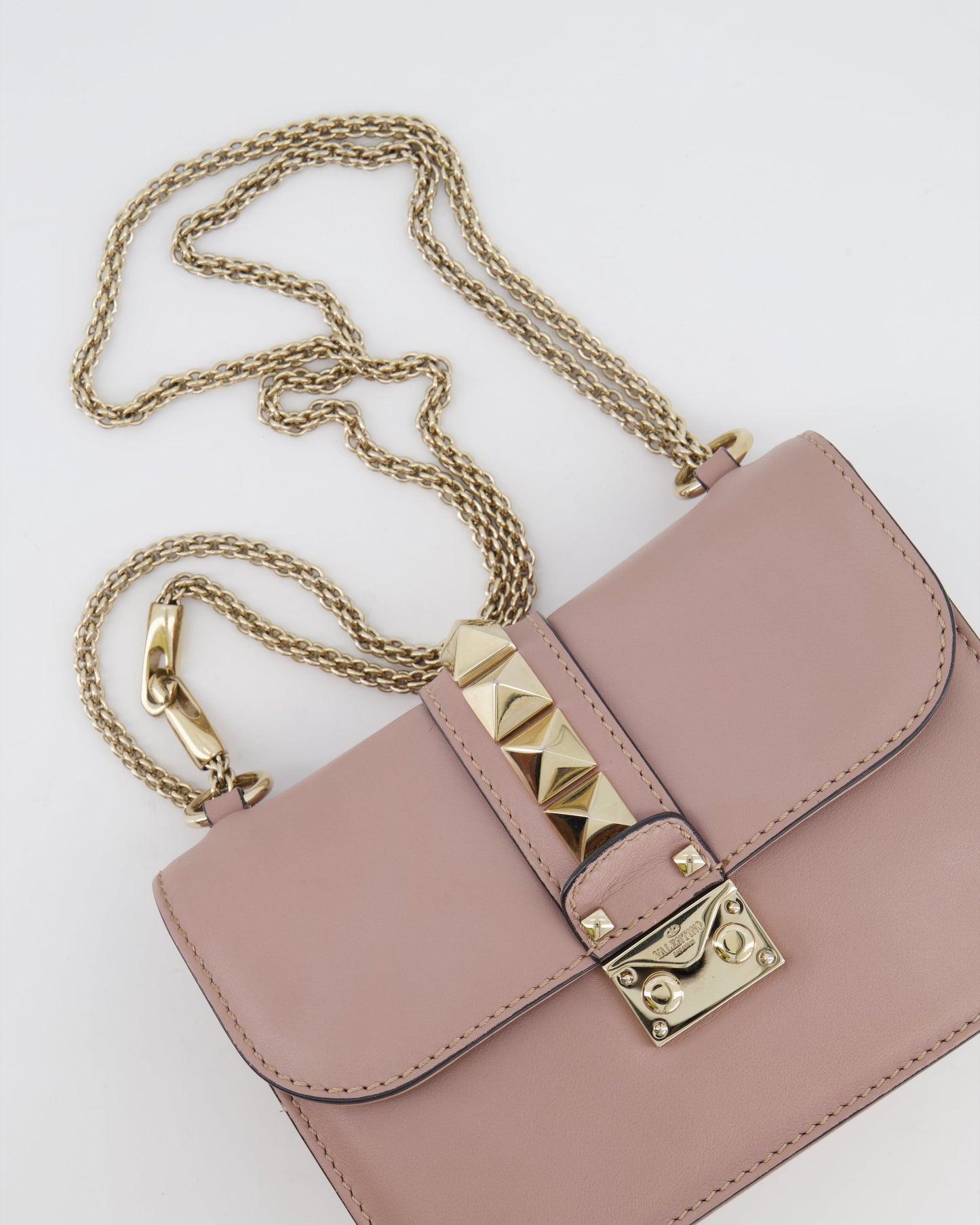Valentino Beige Rockstud Bag with Gold Studs and Chain Detail