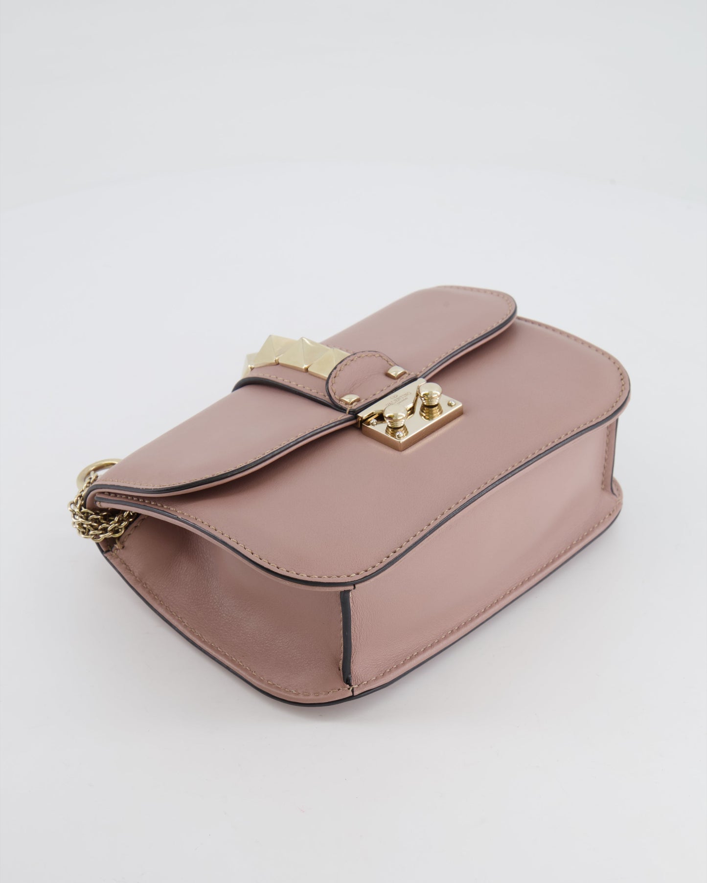 Valentino Beige Rockstud Bag with Gold Studs and Chain Detail