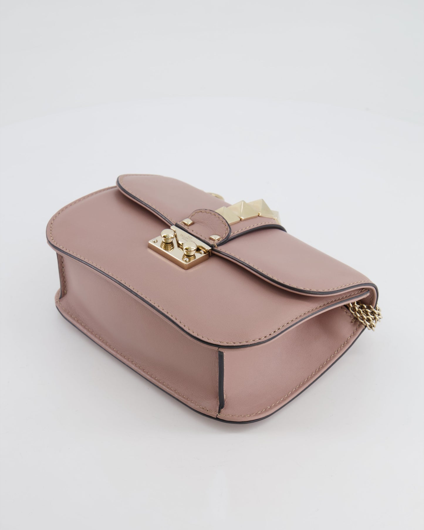 Valentino Beige Rockstud Bag with Gold Studs and Chain Detail