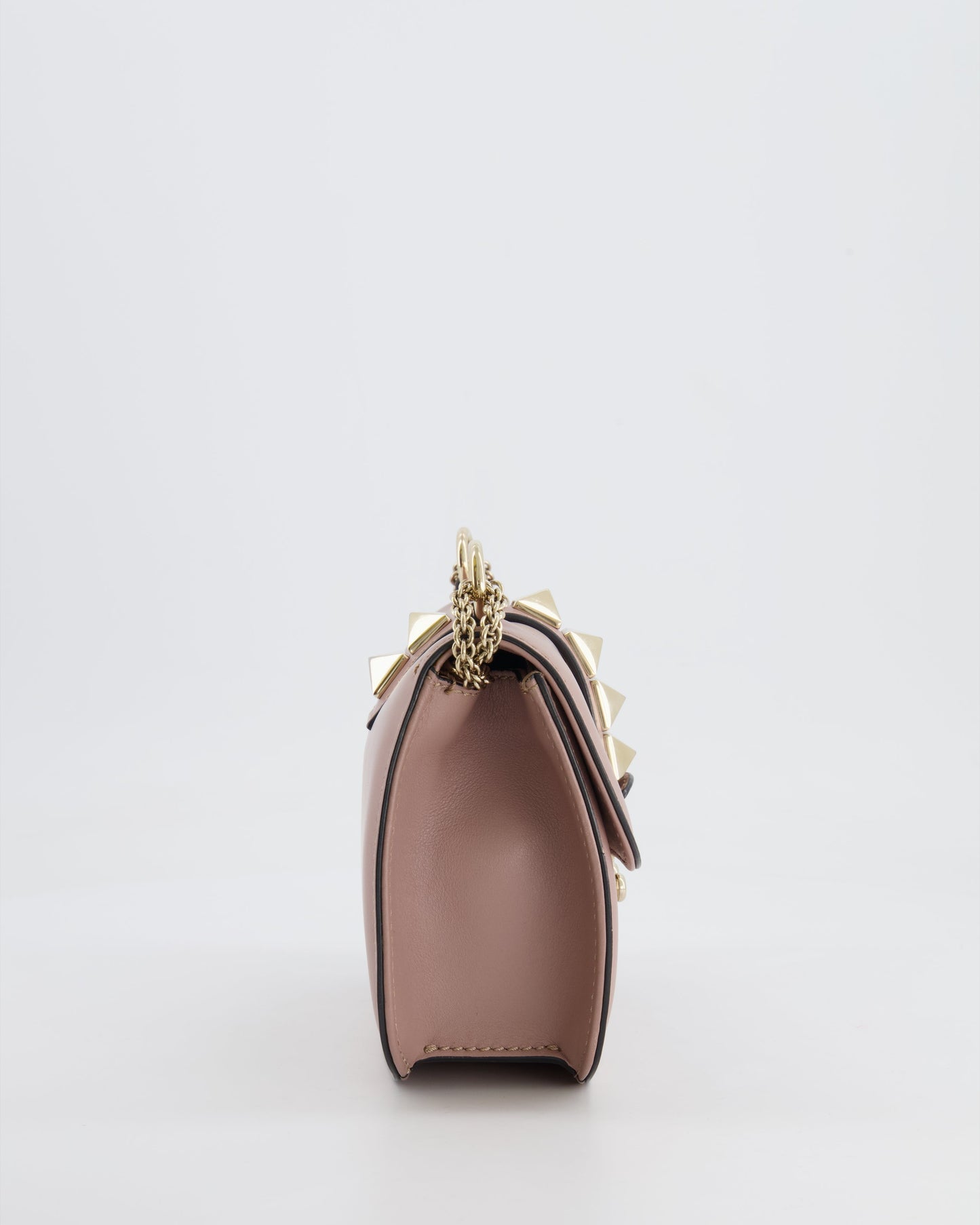 Valentino Beige Rockstud Bag with Gold Studs and Chain Detail